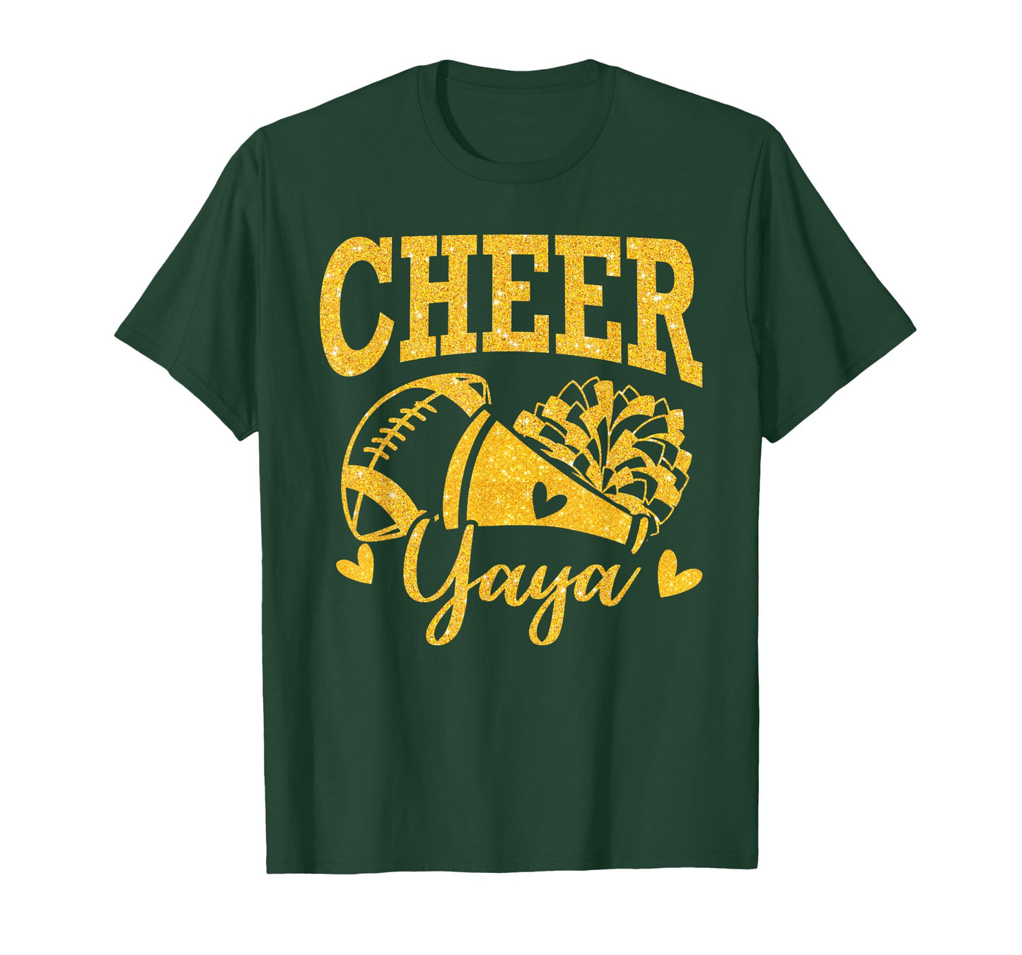 Cheer Yaya Biggest Fan Black Gold Pom Pom Mothers Day T-Shirt