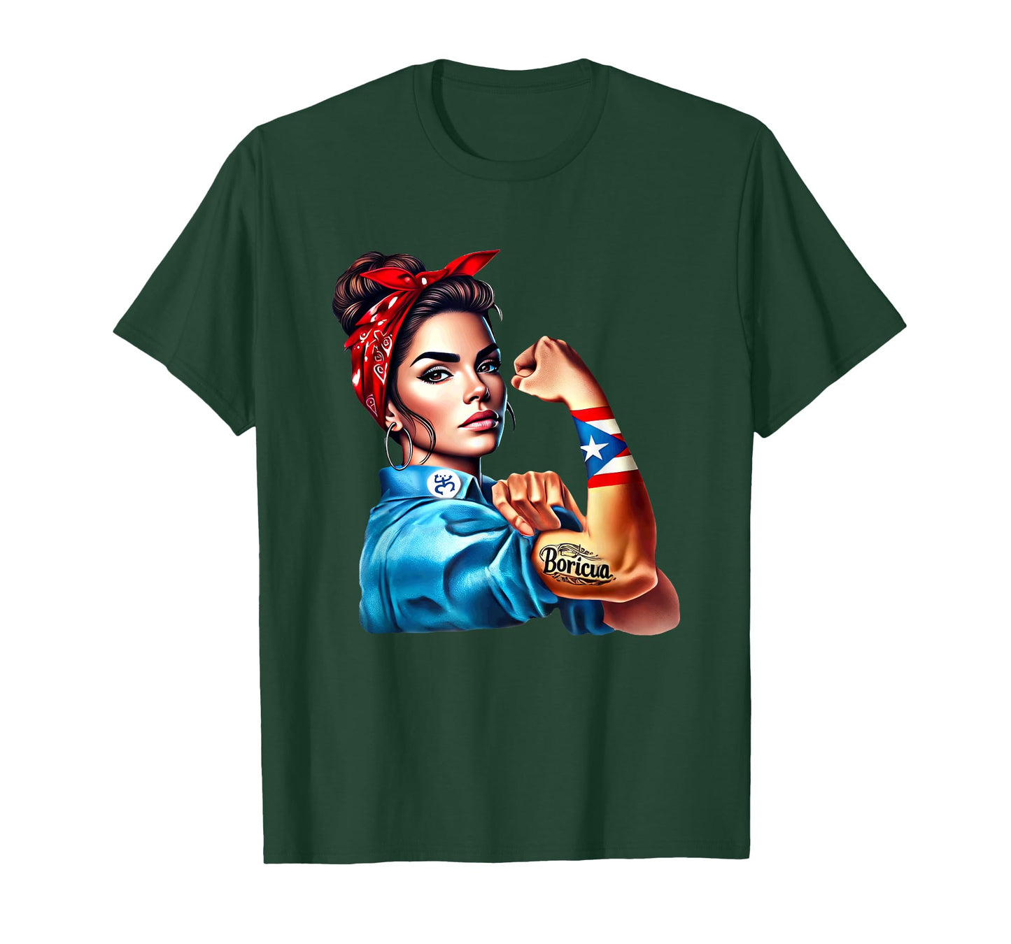 Boricua Tattoo Rosie Riveter Puerto Rico Flag Woman Coqui T-Shirt