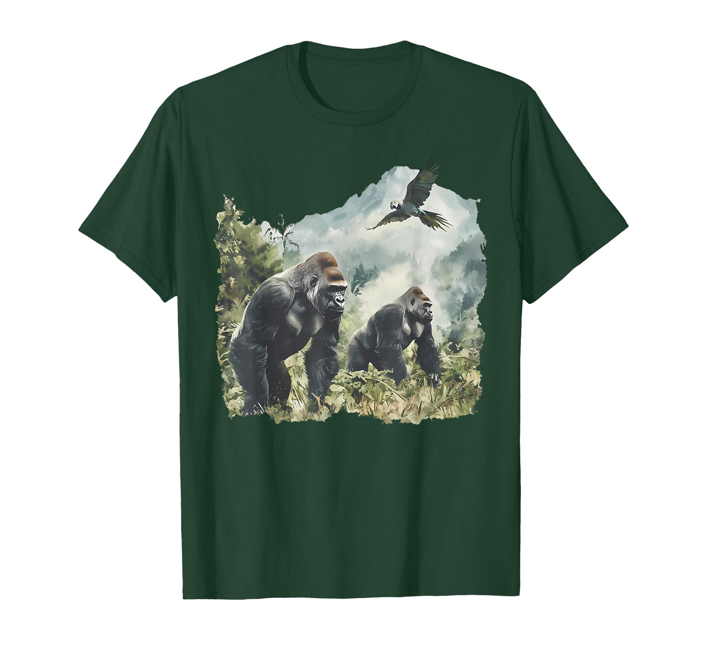 Vintage Silverback Gorilla and African Grey Parrot Wildlife T-Shirt