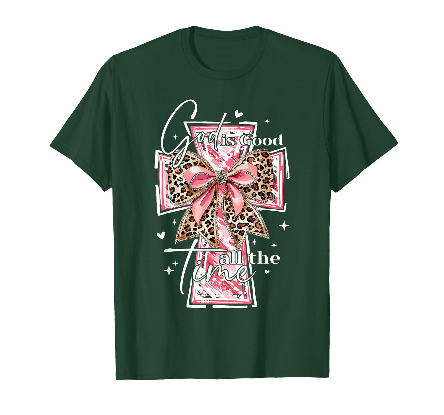 God Is Good All The Time Christian Cross Coquette Bow Groovy T-Shirt