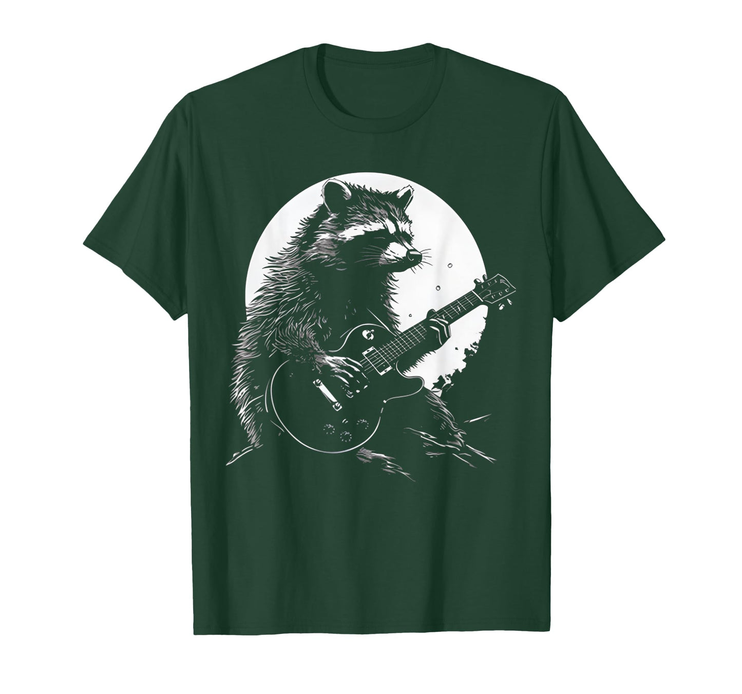 Racoon Playing Guitar with Moon Funny Raccoon Meme Guitarist T-Shirt