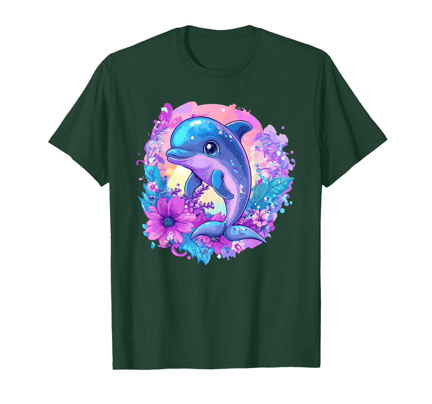 Playful Dolphin Surrounded By Flowers T-Shirt