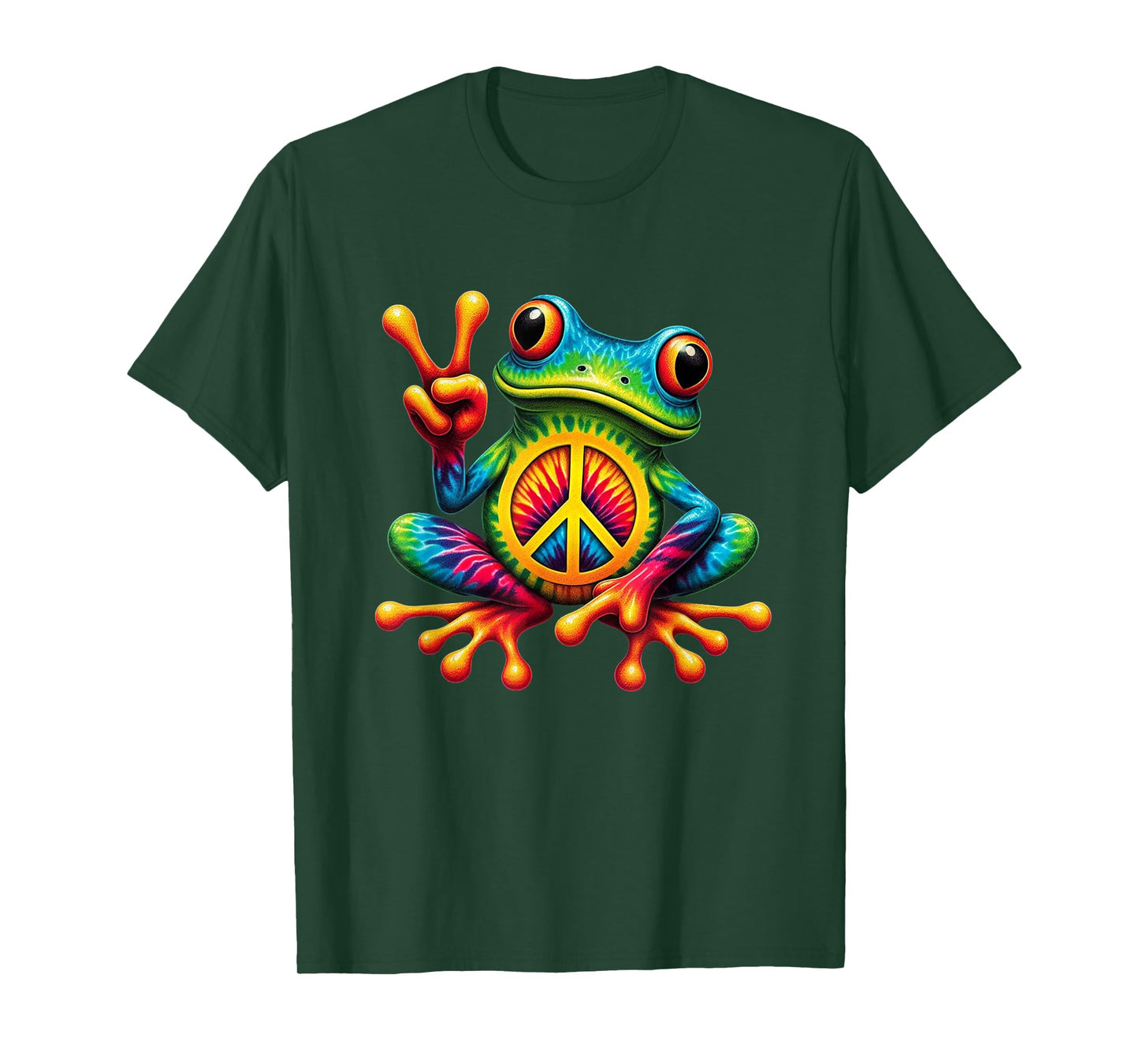 Tie-Dye Frog Holding Peace Sign Funny Hippie T-Shirt
