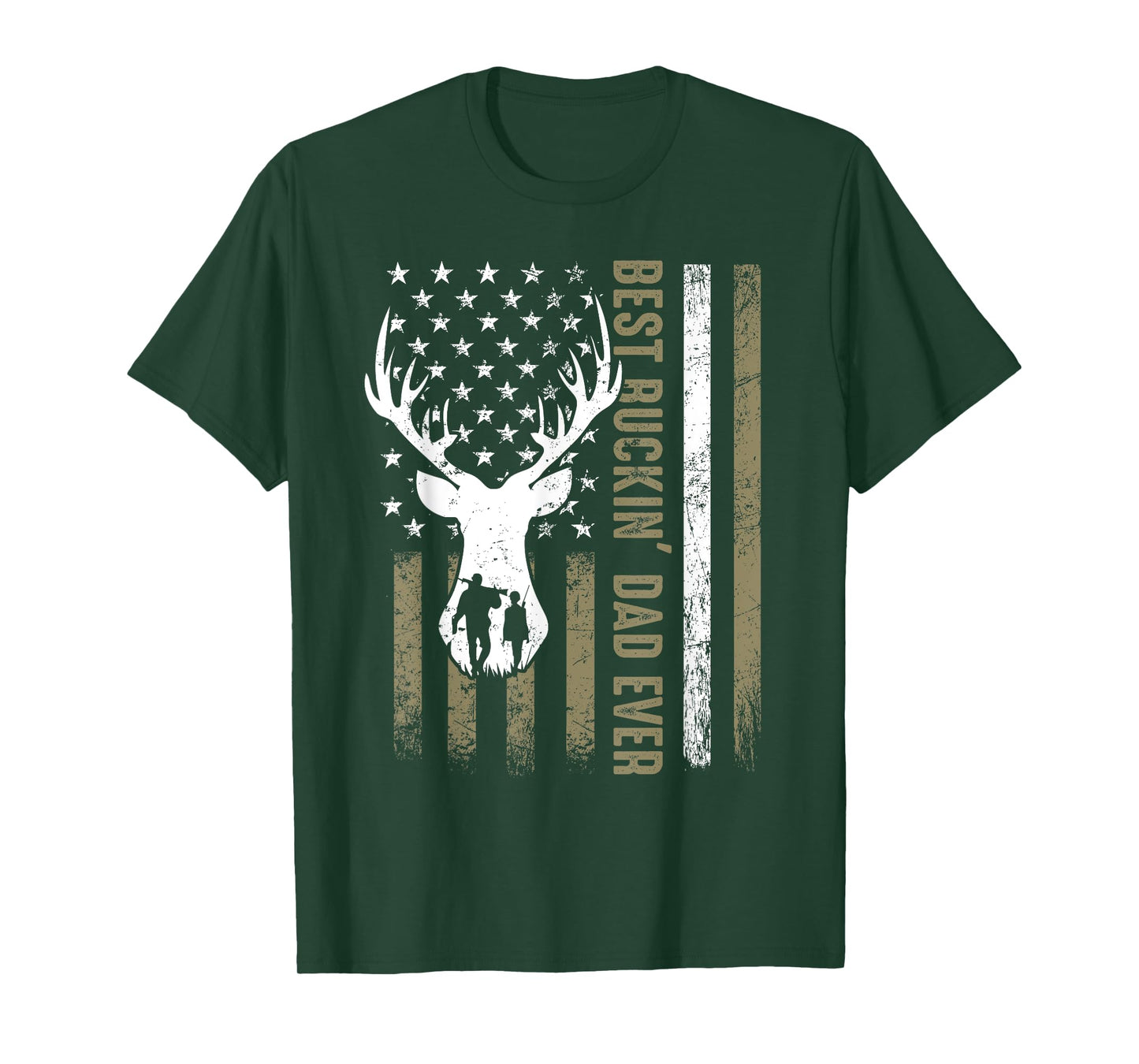 Best Buckin' Dad Ever Deer Hunting Fathers Day American Flag T-Shirt for Women Men