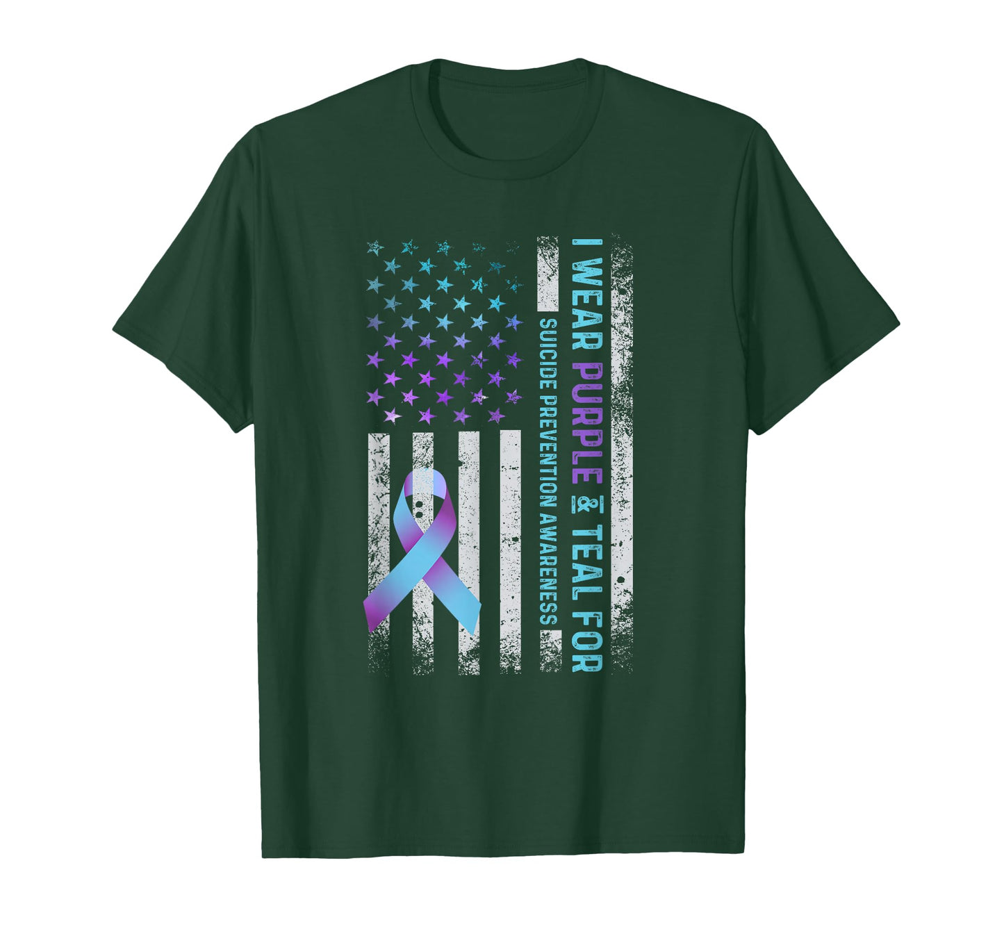 US Flag I Wear Purple and Teal Suicide Prevention Awareness T-Shirt
