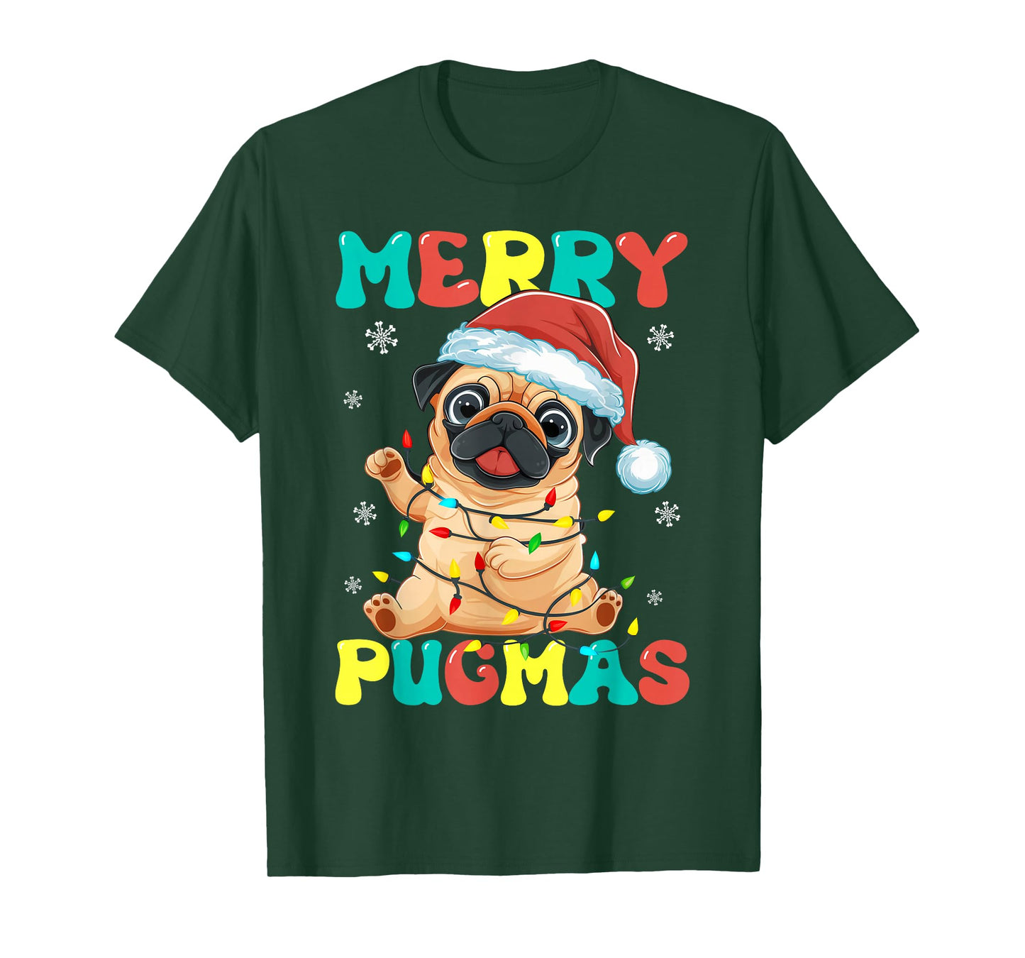Merry Pugmas Pug Christmas Santa Pug Xmas Lights Dog Lover T-Shirt
