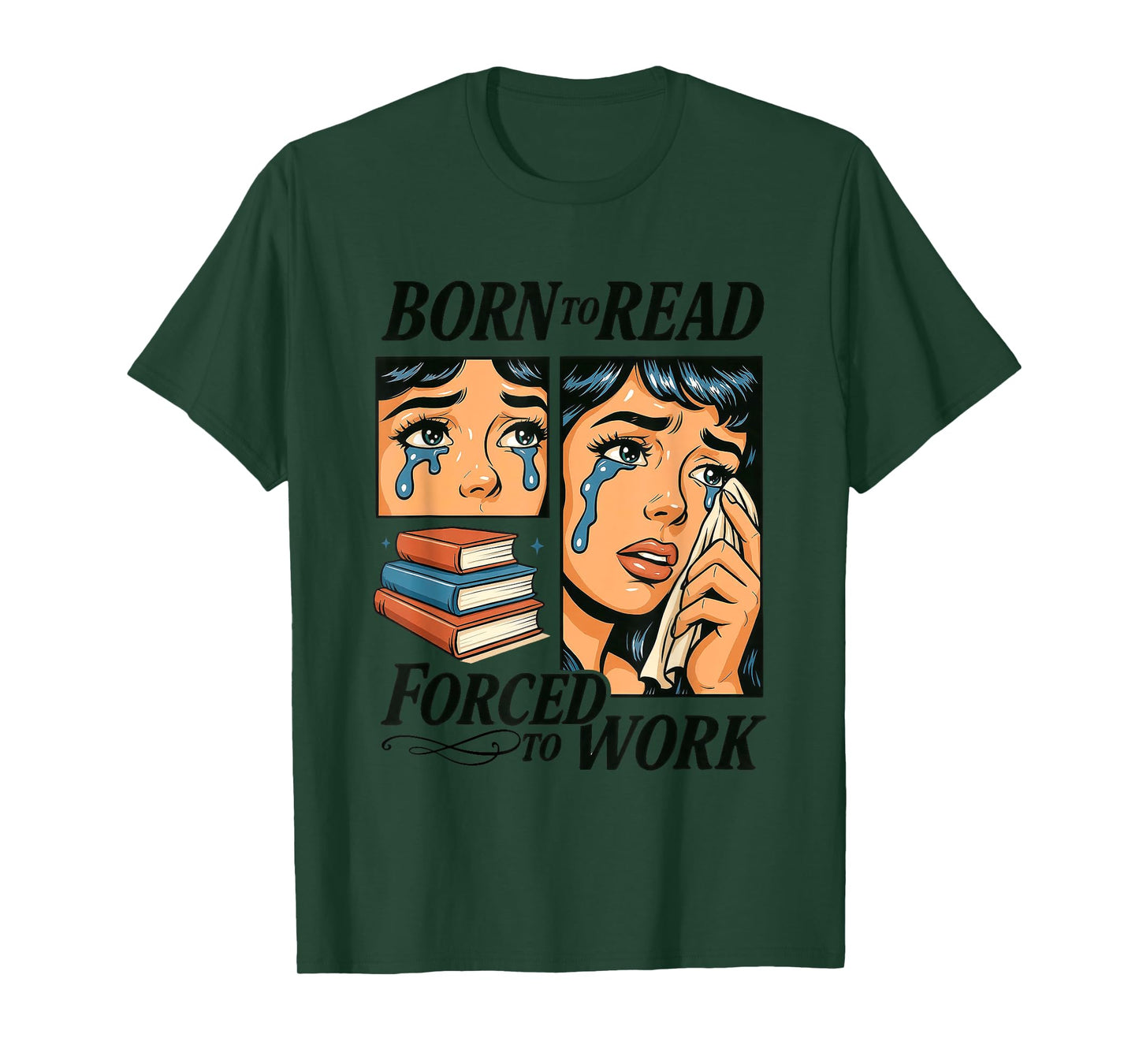 Born To Read Forced To Work Comic Art T-Shirt