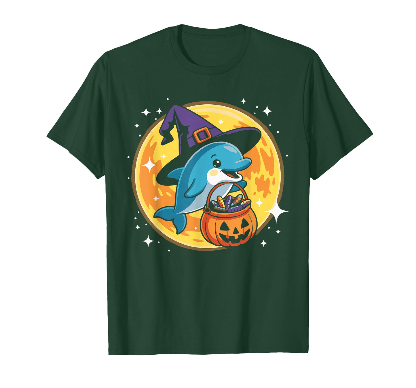Halloween Dolphin Witch Hat Pumpkin Ocean Spooky Costume T-Shirt