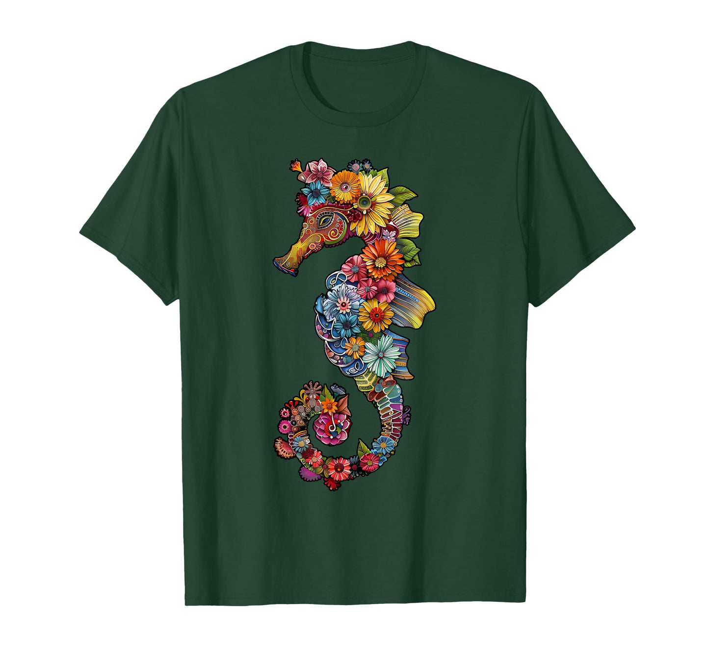 Floral Seahorse Ocean Animal Marine Beach Seahorse Flowers T-Shirt