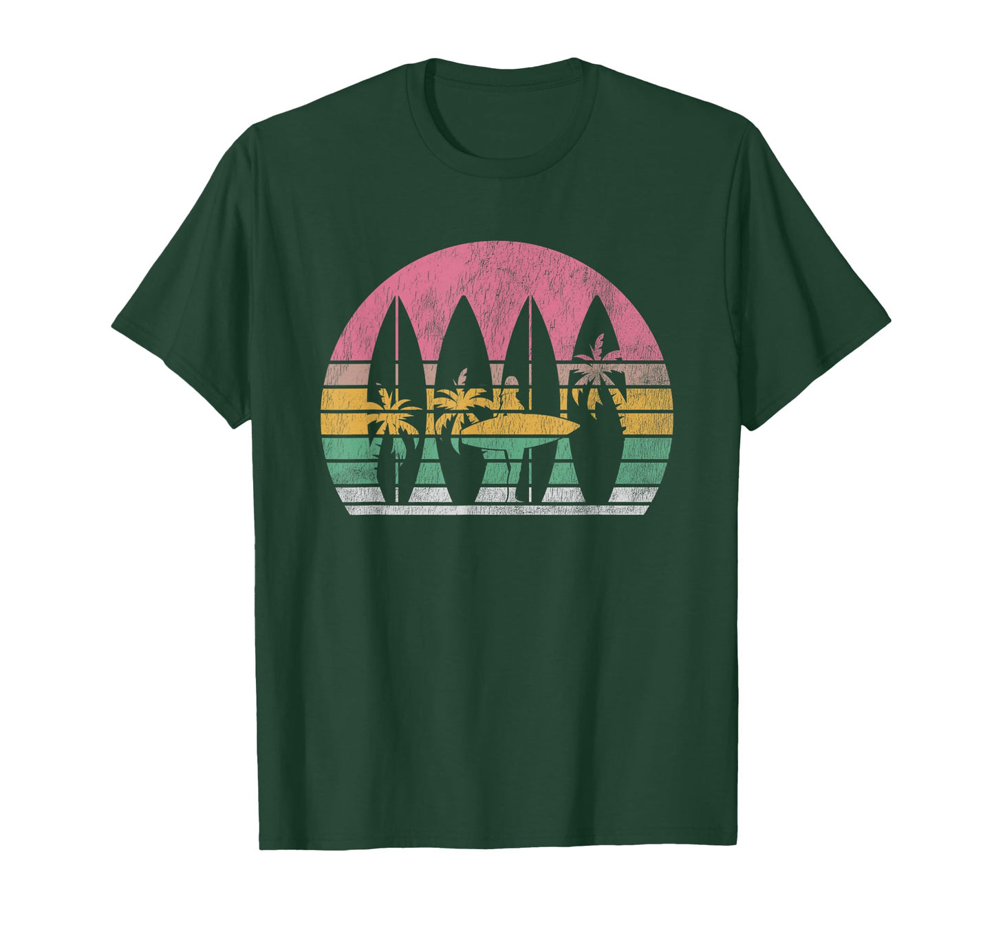 Surfboard Palms Tropical Beach Sunset T-Shirt