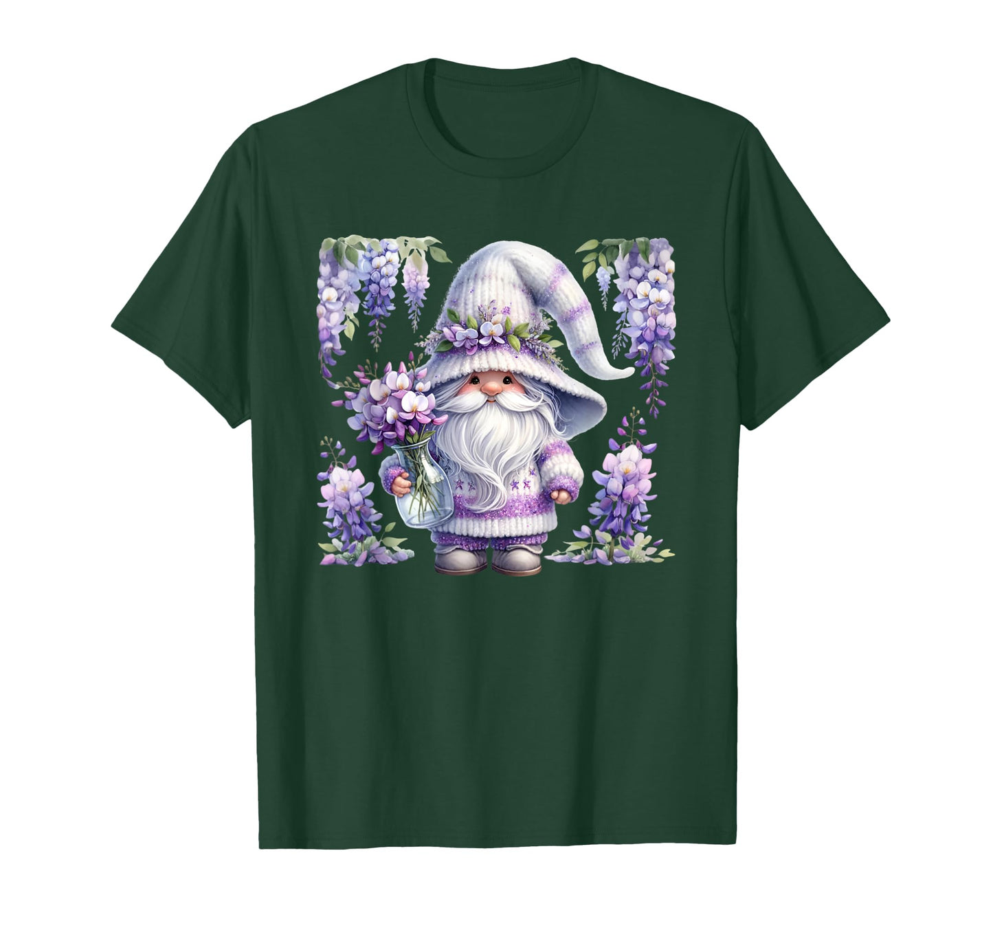 Purple Wisteria Flowers For Mom Cute Gardening Gnome Floral T-Shirt