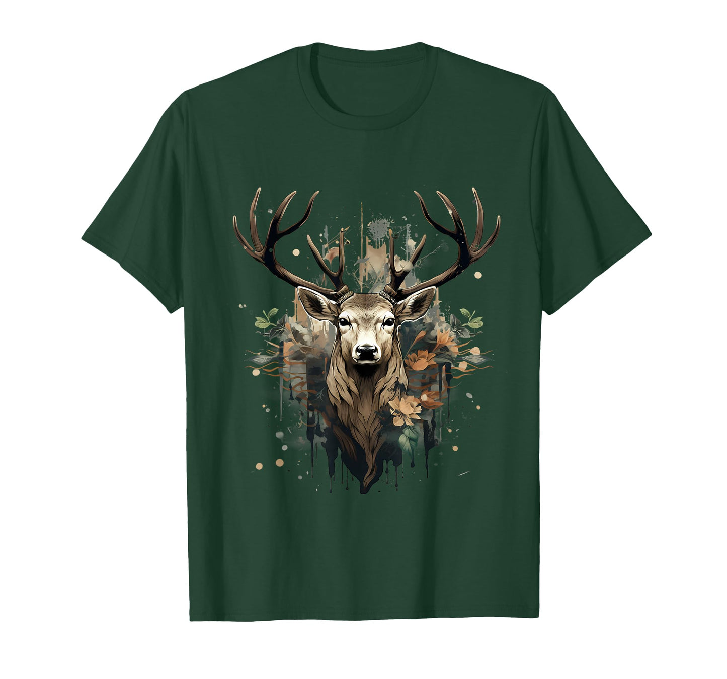Deer Portrait Floral Artwork Wildlife Nature Animal Lovers T-Shirt