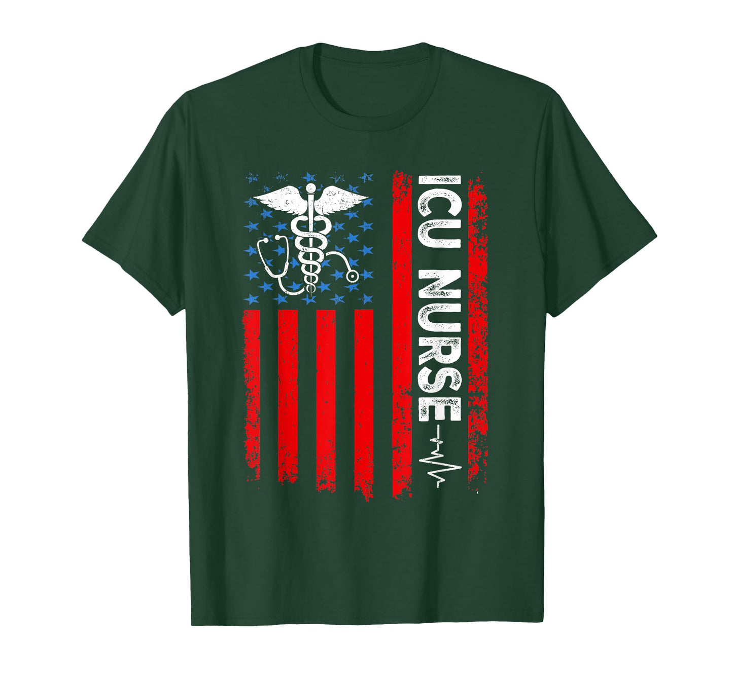 ICU Nurse American Flag Patriotic Intensive Care Unit Nurse T-Shirt