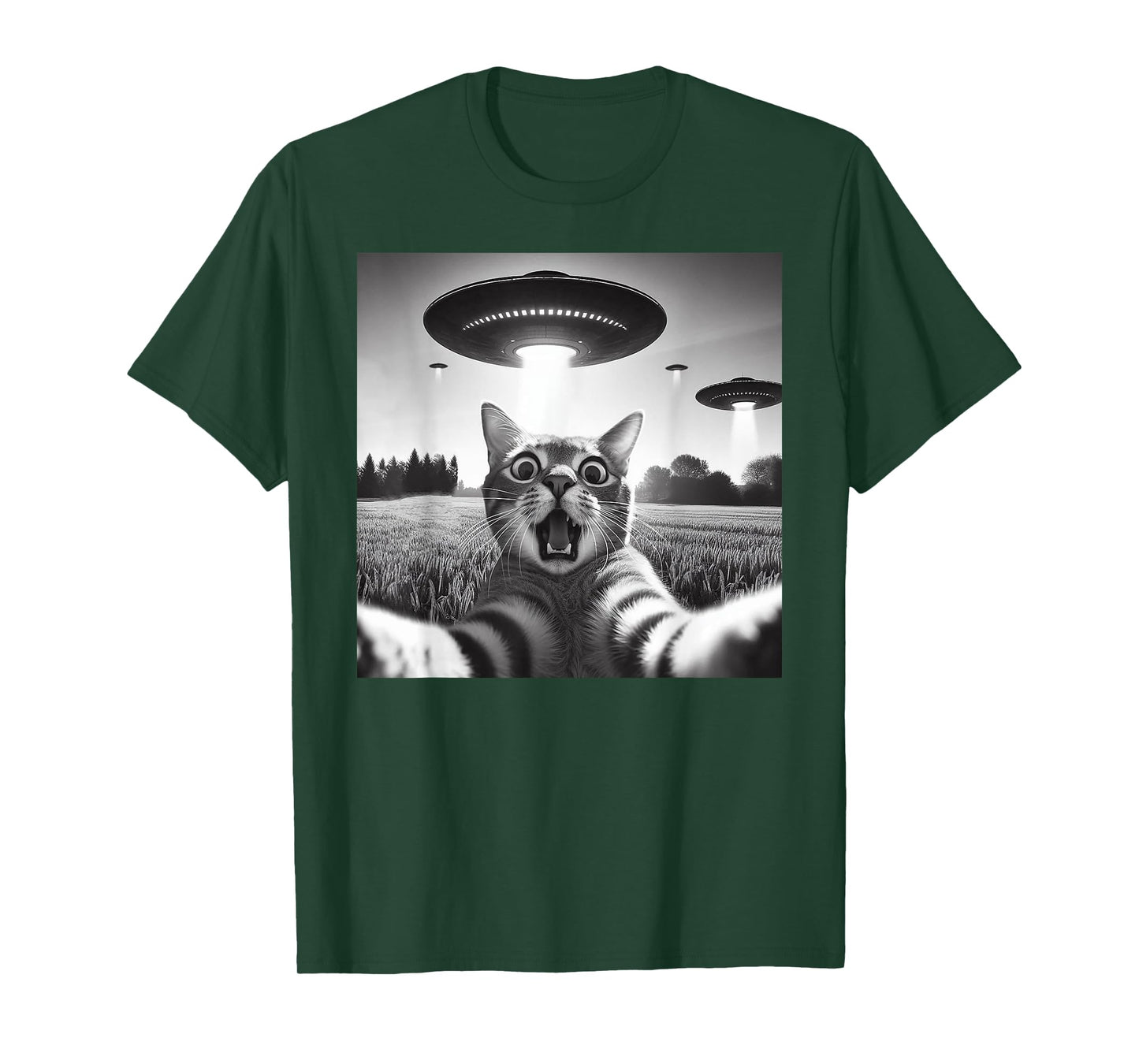 Cat Selfie With UFO Hilarious Alien Encounter T-Shirt