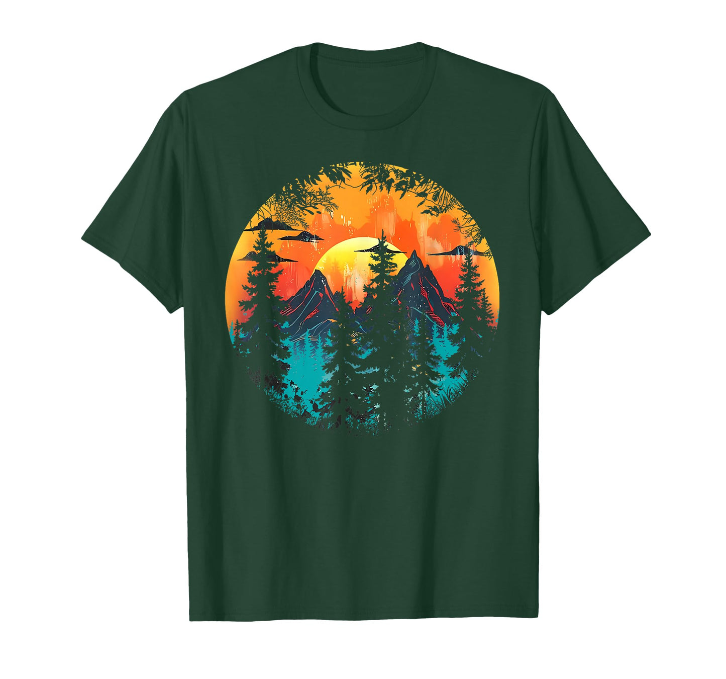 Retro Forest Mountain Vintage Trees Wildlife Nature Lover T-Shirt