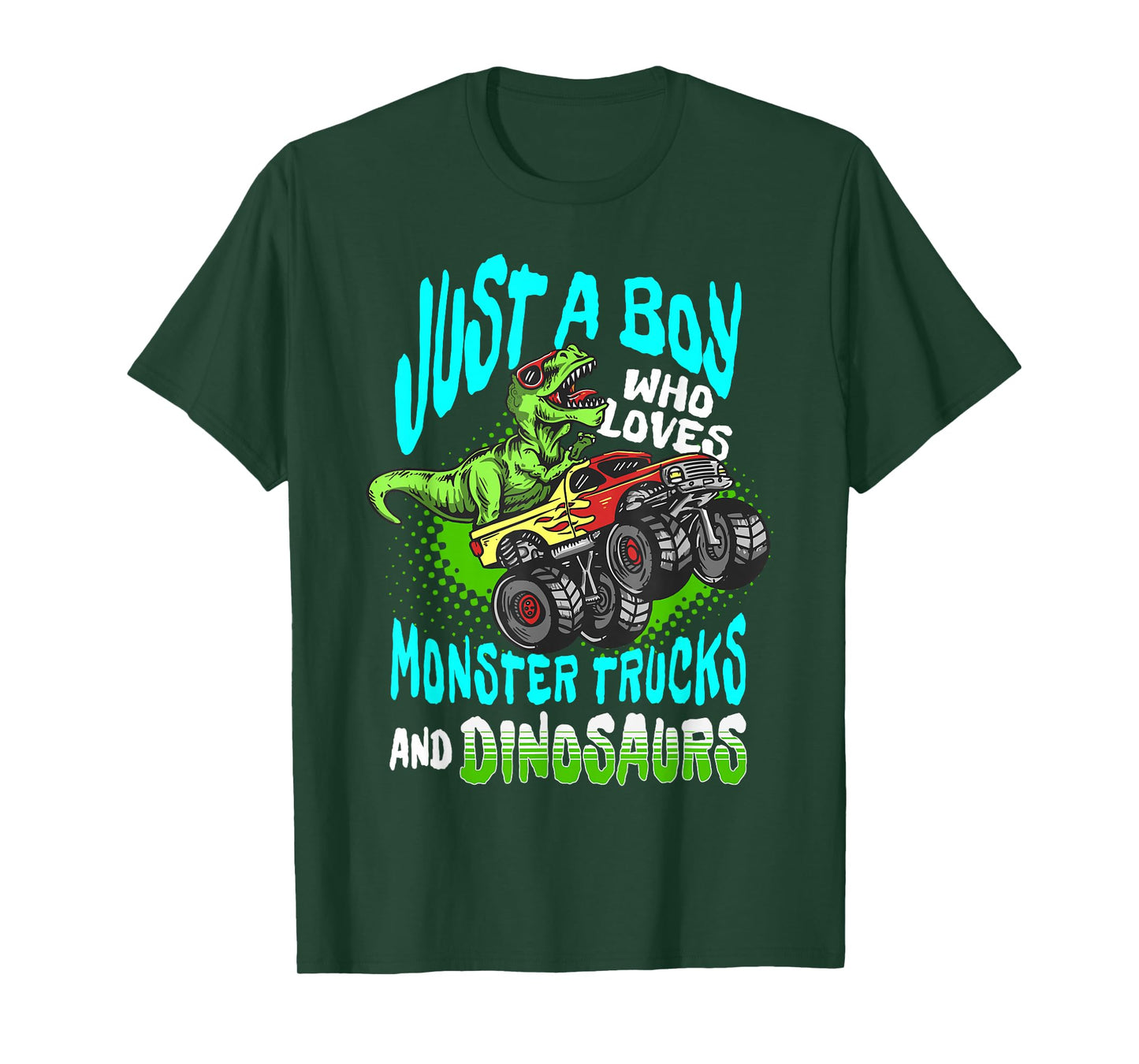 Dino Lover Just a Boy Who Loves Monster Trucks and Dinosaurs T-Shirt