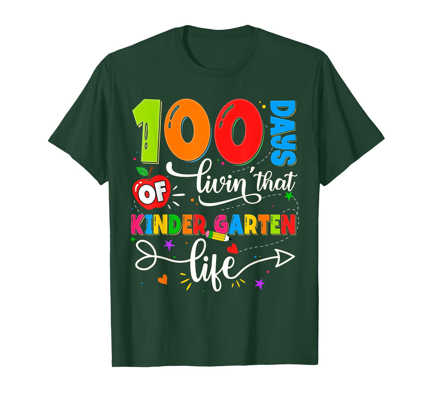 100 Days of Living That Kindergarten Life Boy Girl Teacher T-Shirt