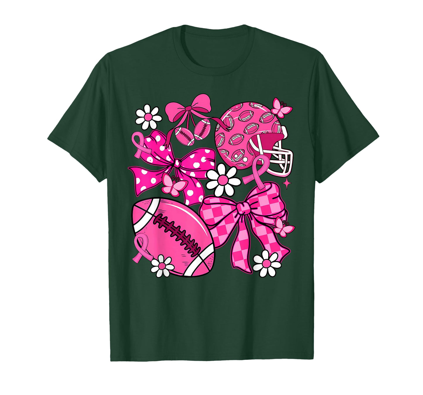Coquette Bow Breast Cancer Awareness Football Pink Ribbon T-Shirt