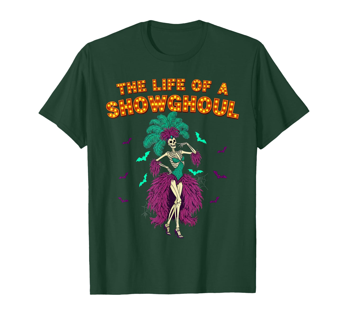 Life of a Showghoul Halloween Skeleton Showgirl Retro Tee T-Shirt