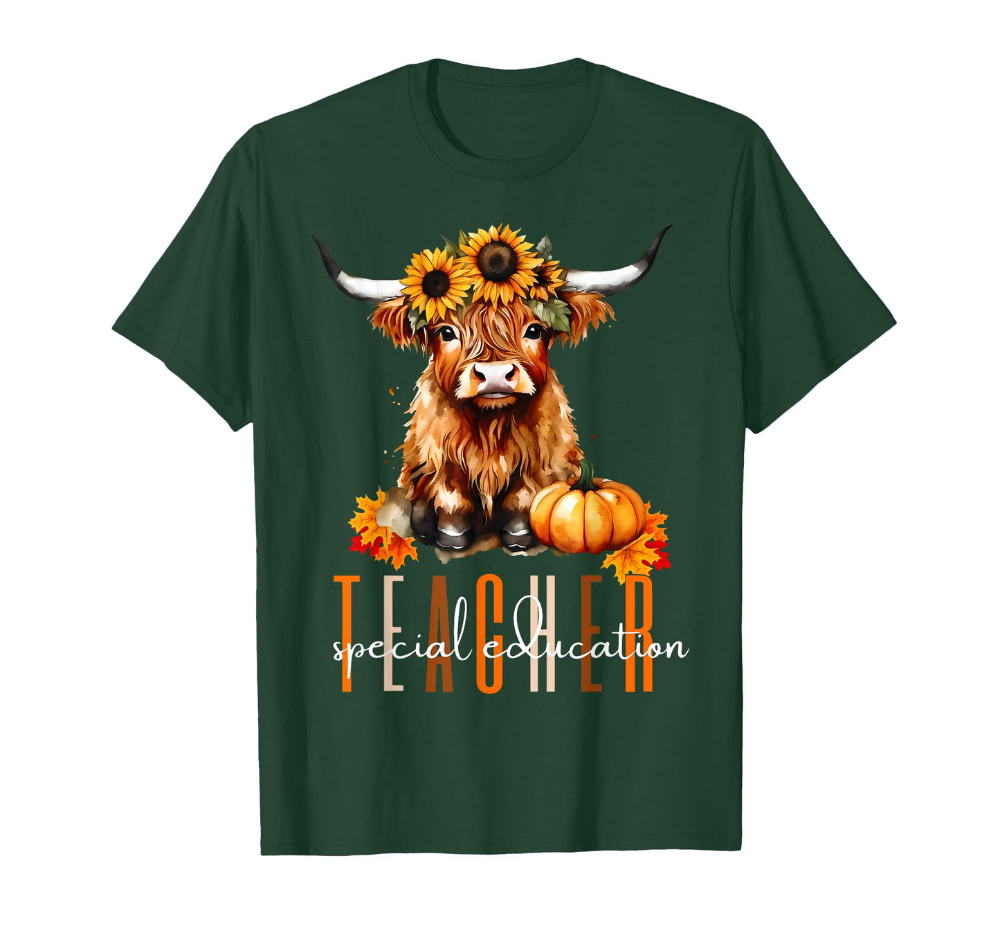 Fall Highland Cow Special Education Teacher Halloween Autumn T-Shirt for Men Women