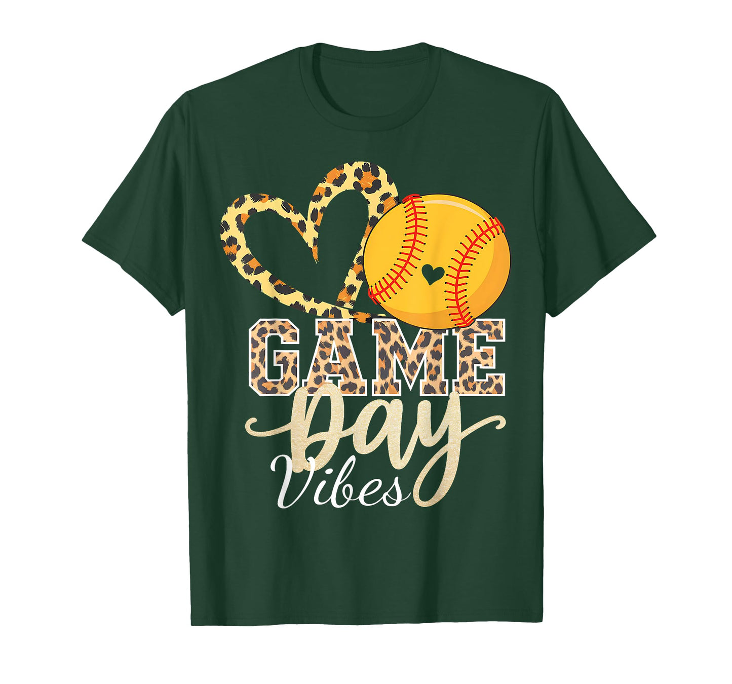 Bleached Softball Game Day Vibes Leopard Heart Headband Mom T-Shirt