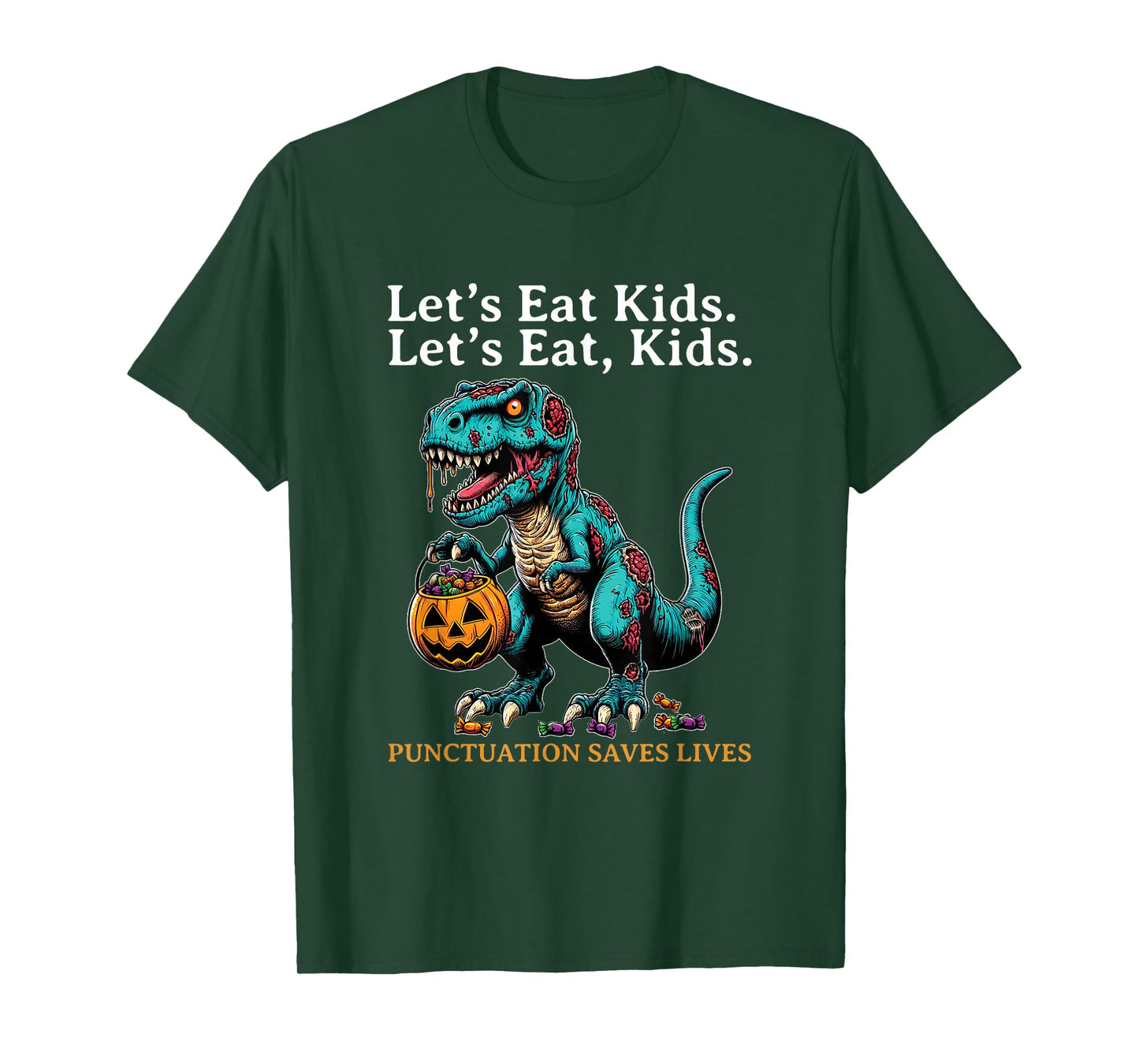 Lets Eat Kids Dinosaur Zombie Trick Treat Dinosaur English T-Shirt