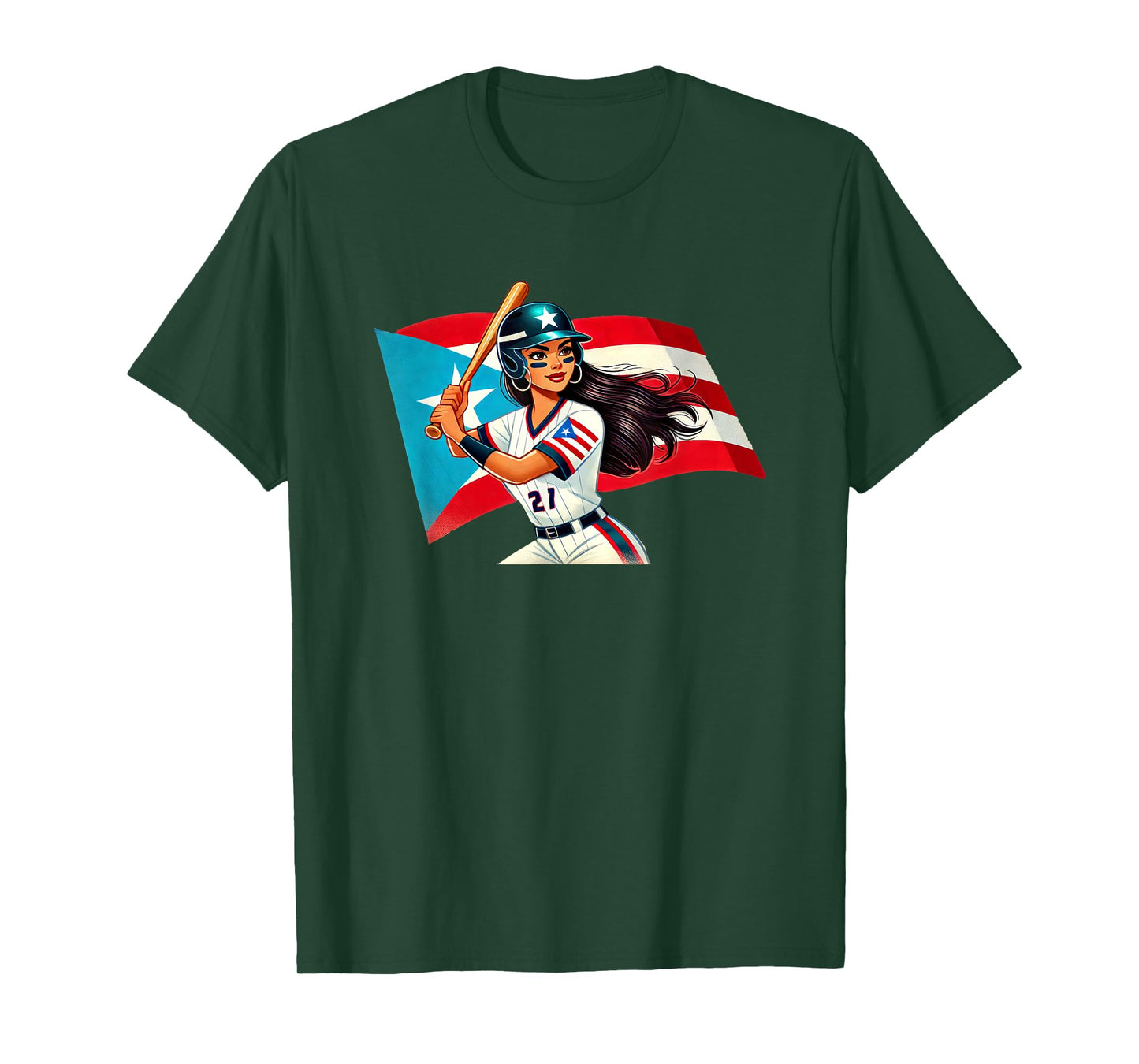 Puerto Rico Softball Womens Baseball Boricua Flag Bat Helmet T-Shirt