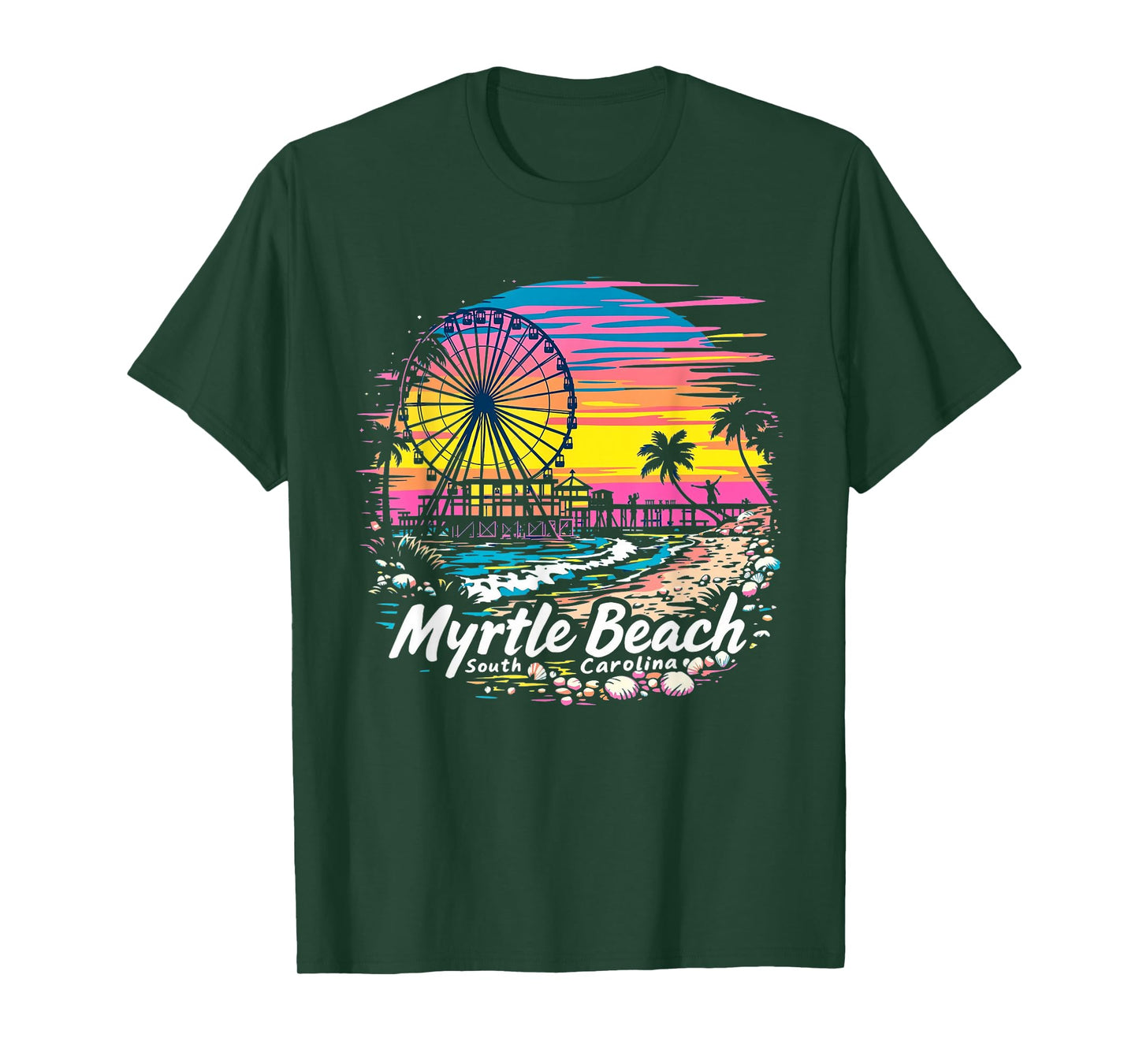 Vintage Myrtle Beach South Carolina Sunset Skyline Cityscape T-Shirt