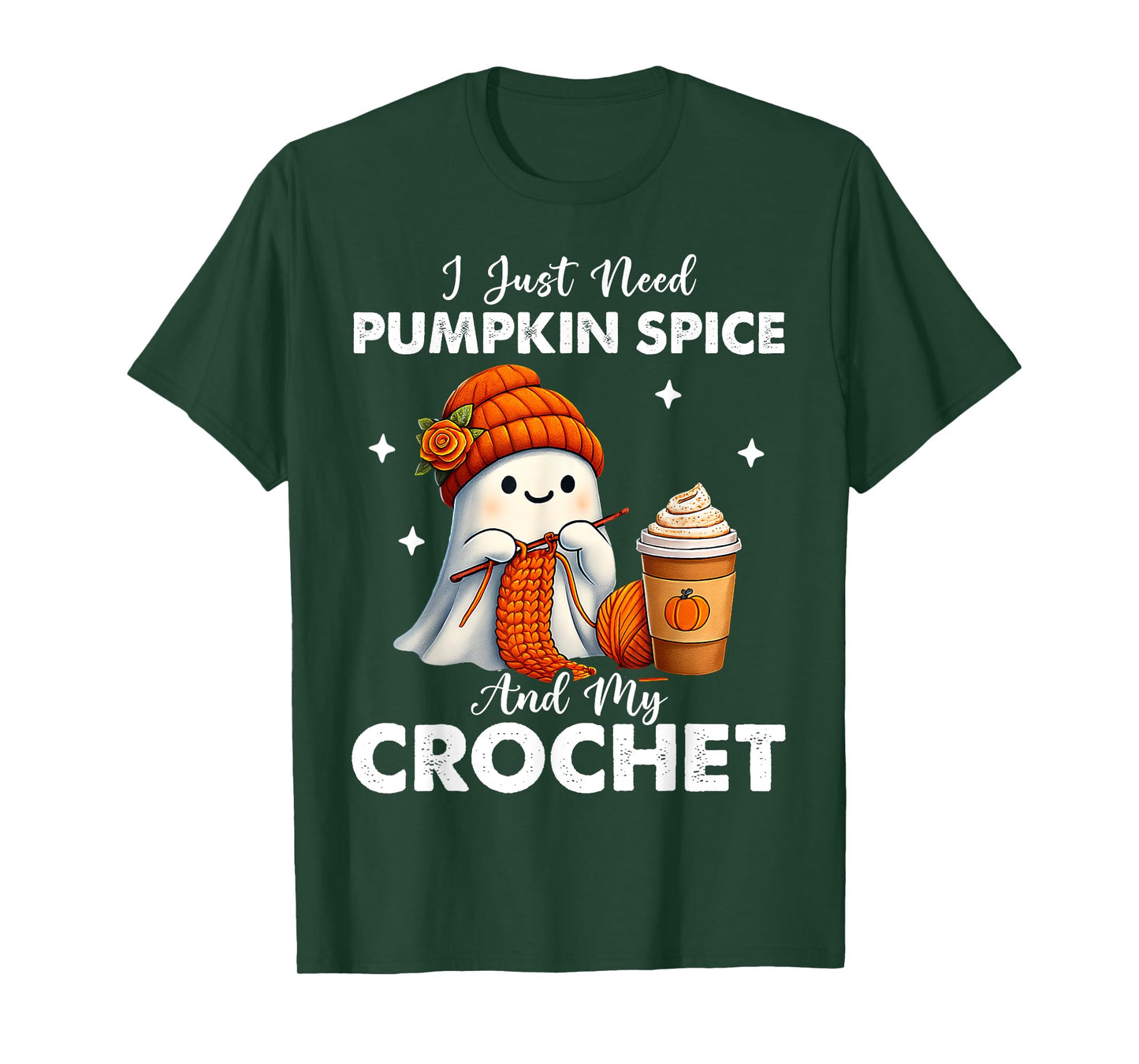 Cute Ghost Crochet Knitting Lovers Halloween Pumpkin Spice T-Shirt