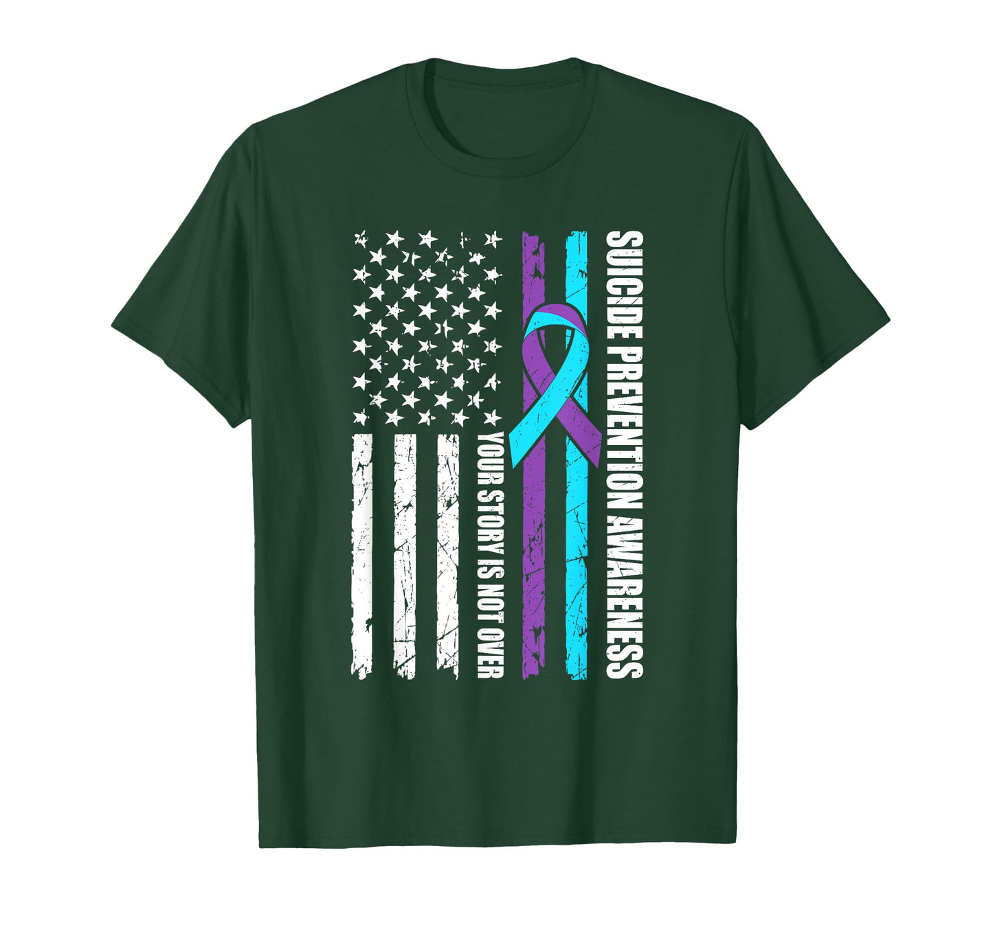 Suicide Prevention Awareness Month Flag Teal & Purple Ribbon T-Shirt