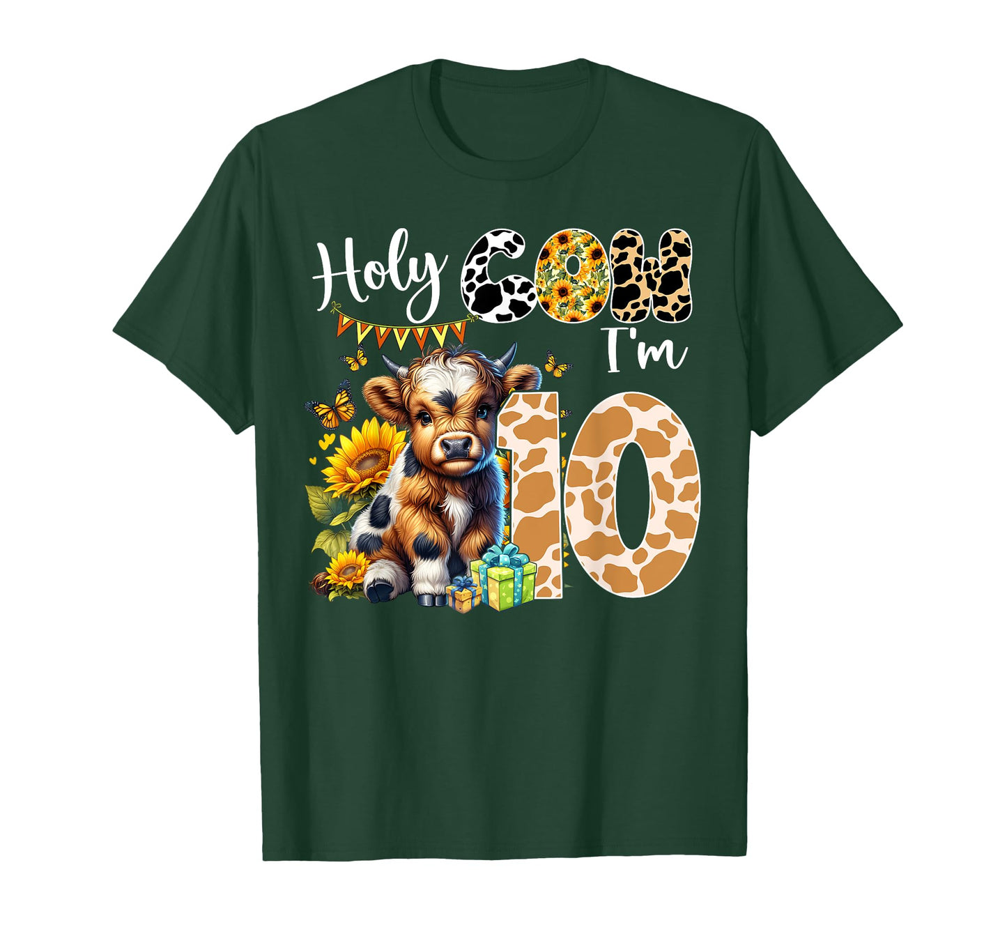 Holy Cow I’m 10 Years Old Dairy Cow Sunflowers 10th Birthday T-Shirt