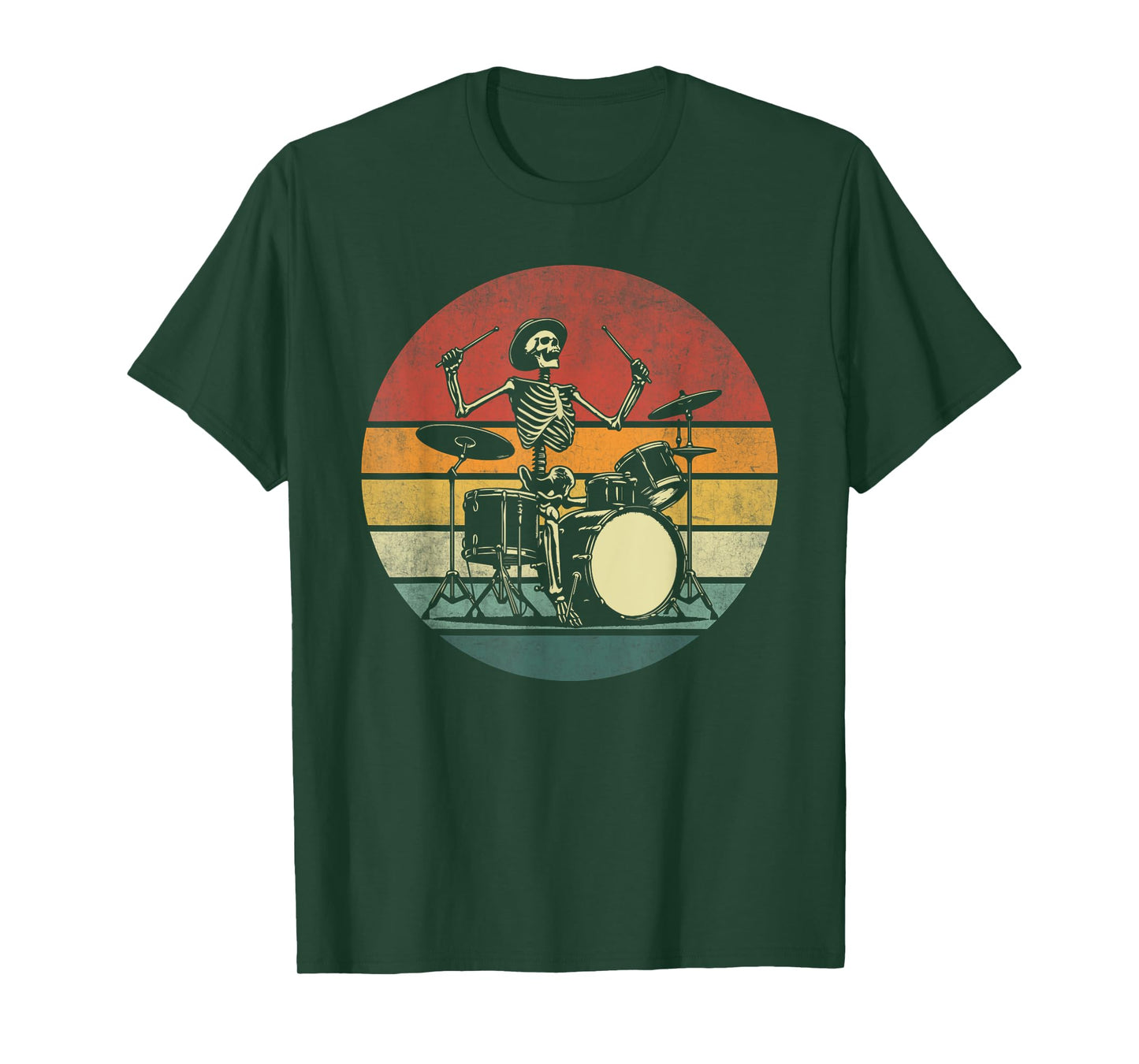 Retro Drummer Rock Skeleton Drummer Skeleton Playing Drum T-Shirt