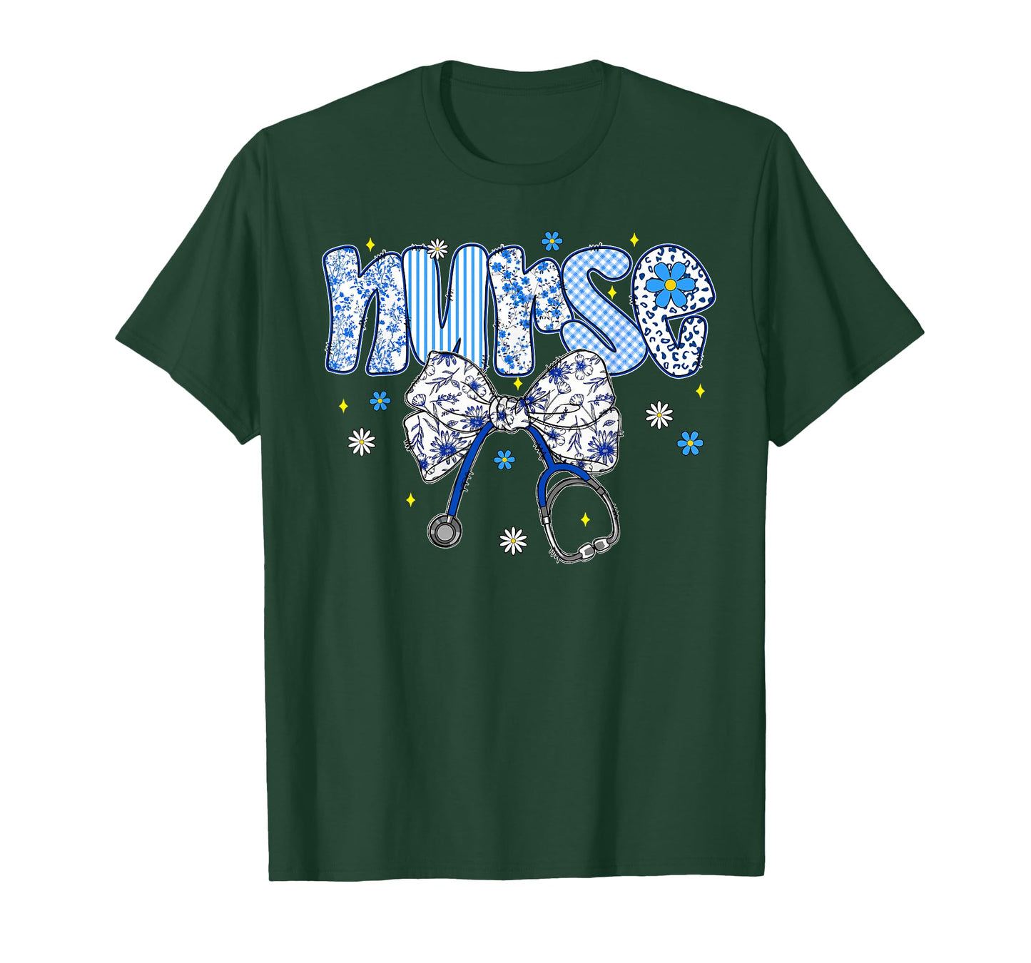 Nurse Floral Coquette Blue Stethoscope Bow Life for Women T-Shirt