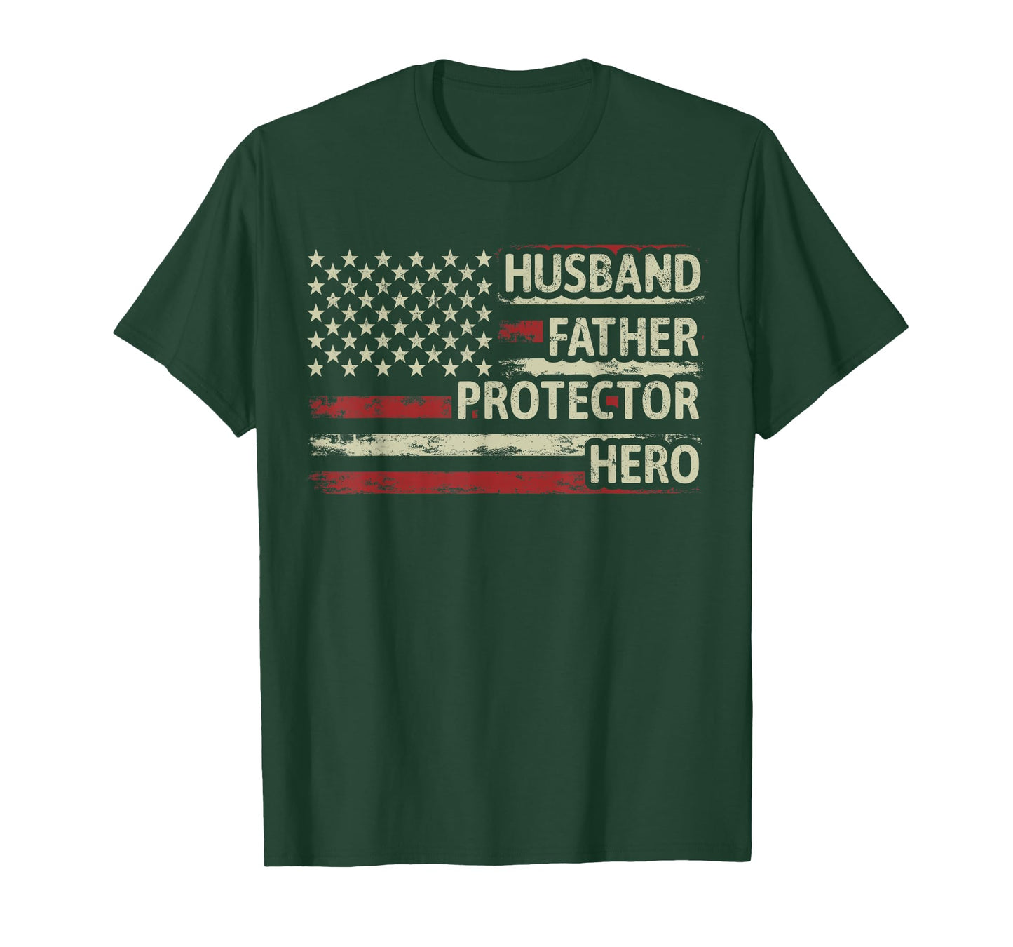 Mens Husband Father Protector Hero Dad American Flag Fathers Day T-Shirt
