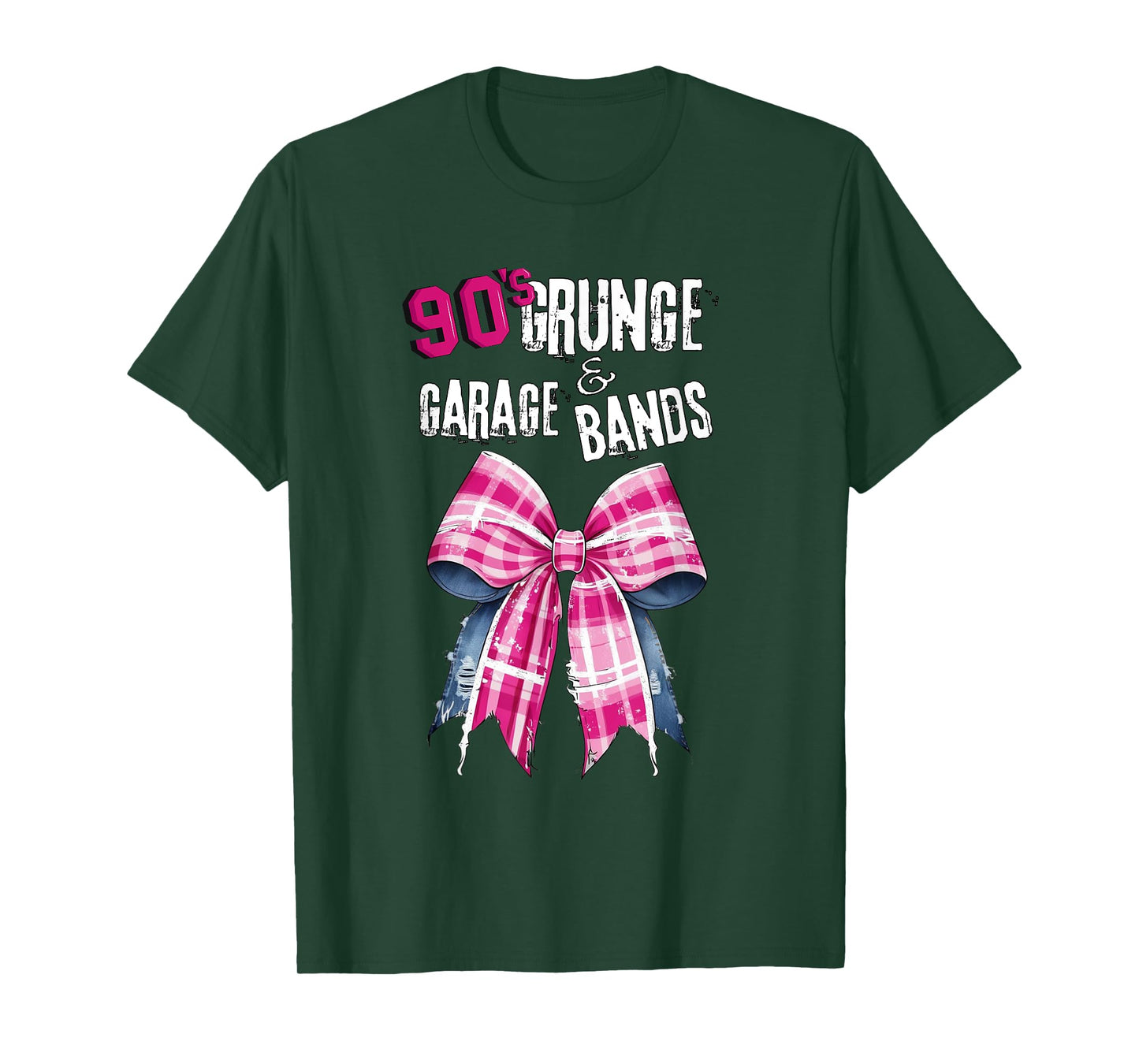 90s t s, Grunge & Garage Bands-Pink Plaid Bow Vintage Music T-Shirt