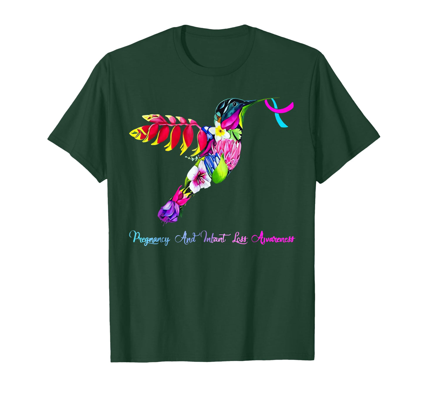 Hummingbird Blue Pink Ribbon Pregnancy Infant Loss Awareness T-Shirt