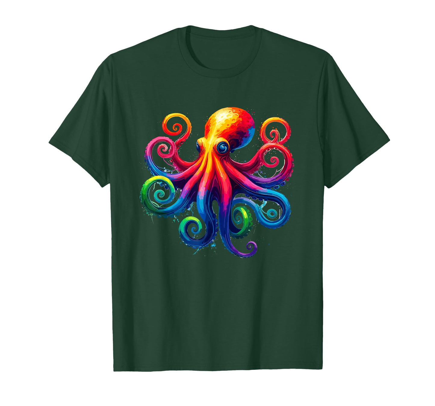 Vibrant Rainbow Octopus Psychedelic Art Sea Creature T-Shirt