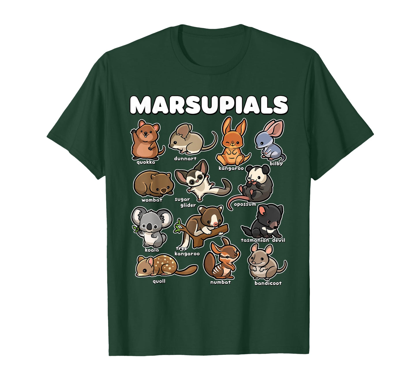 Cute Marsupials Animal Collection Funny Cartoon Wildlife Art T-Shirt
