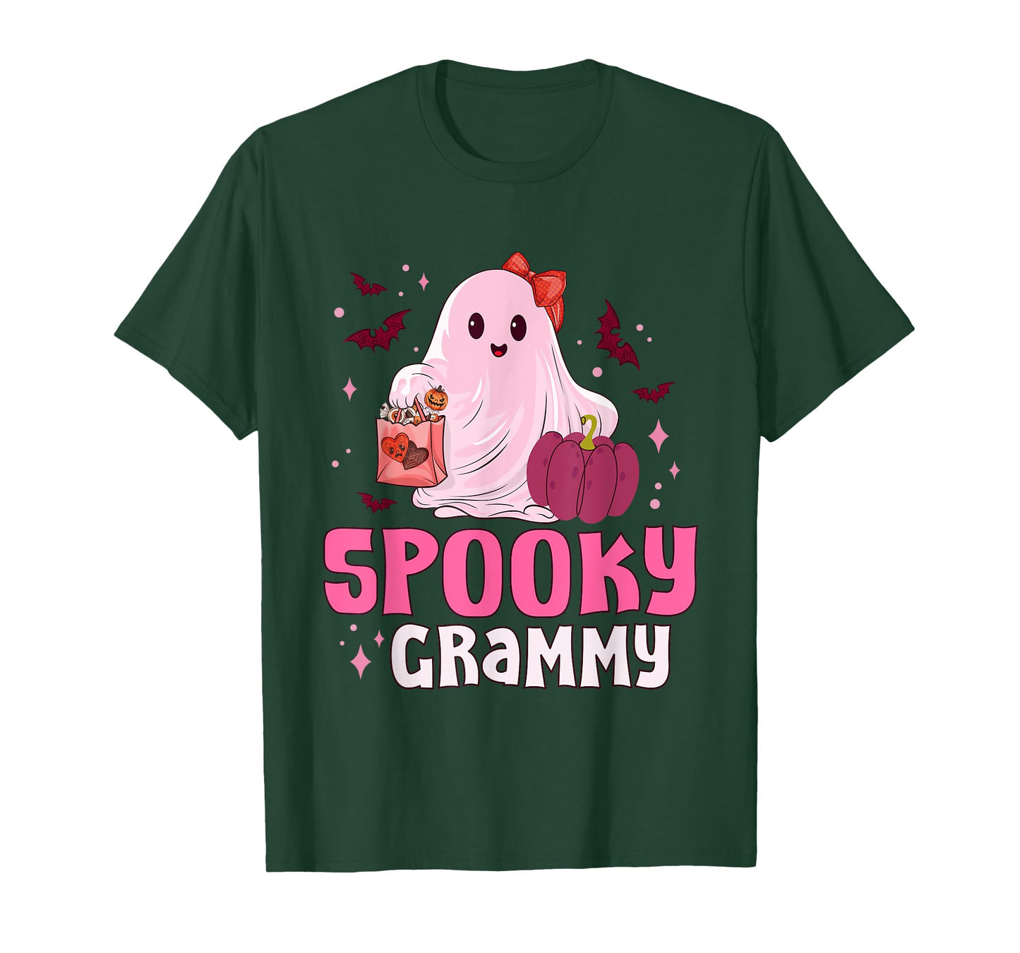 Spooky Grammy Boo Ghost Pink Bow Halloween Costume Women T-Shirt