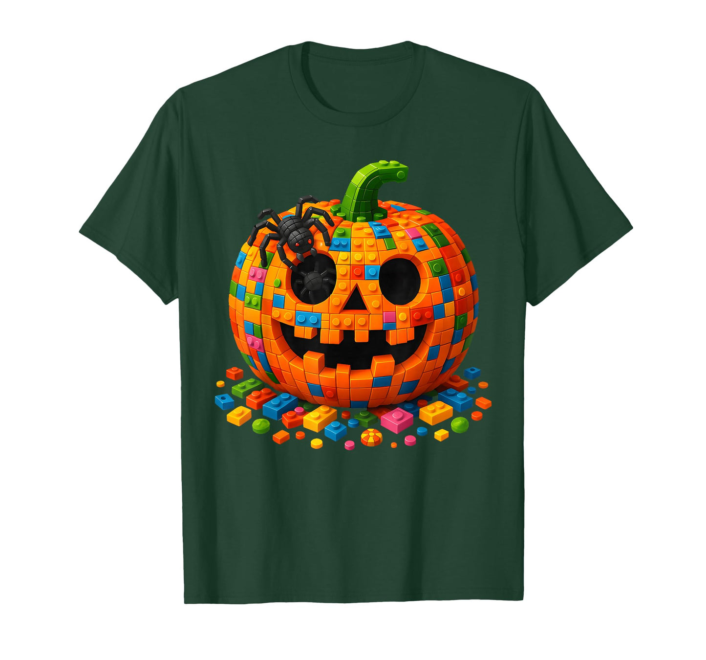 Pumpkin Halloween Master Builder Building Blocks Bricks Kids T-Shirt