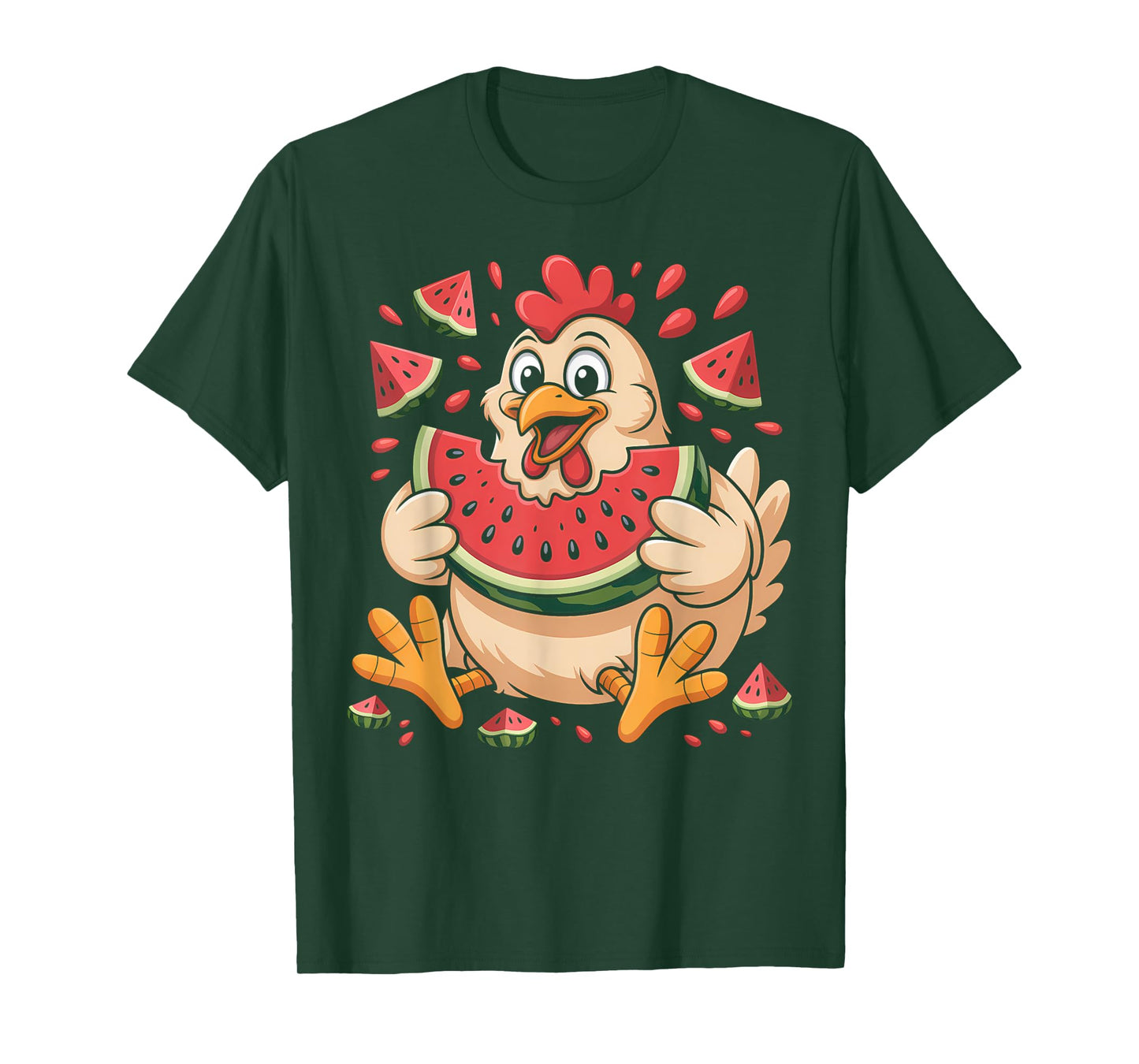 Funny Chicken Eating Watermelon Summer Fruit Humor T-Shirt