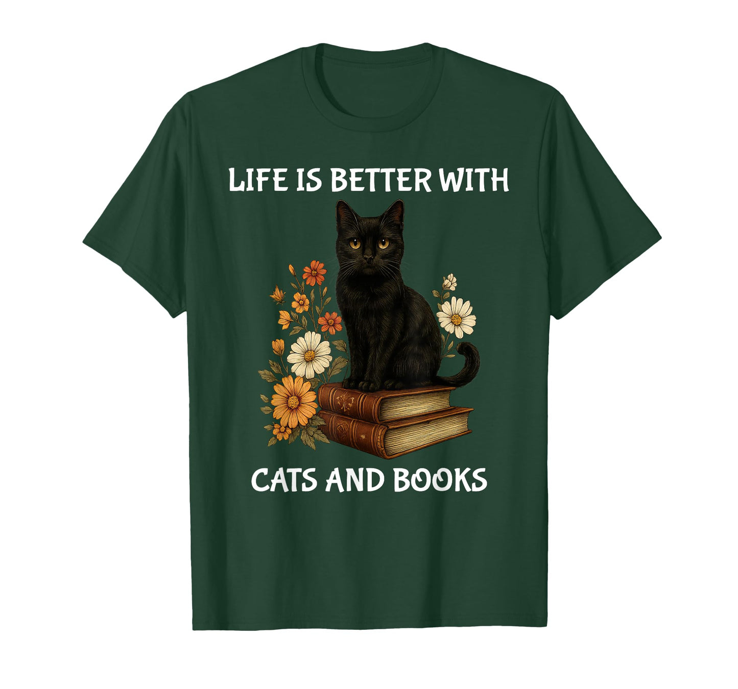 Life Is Better With Cats And Books Cute Cat Lover T-Shirt for Men Women Kids
