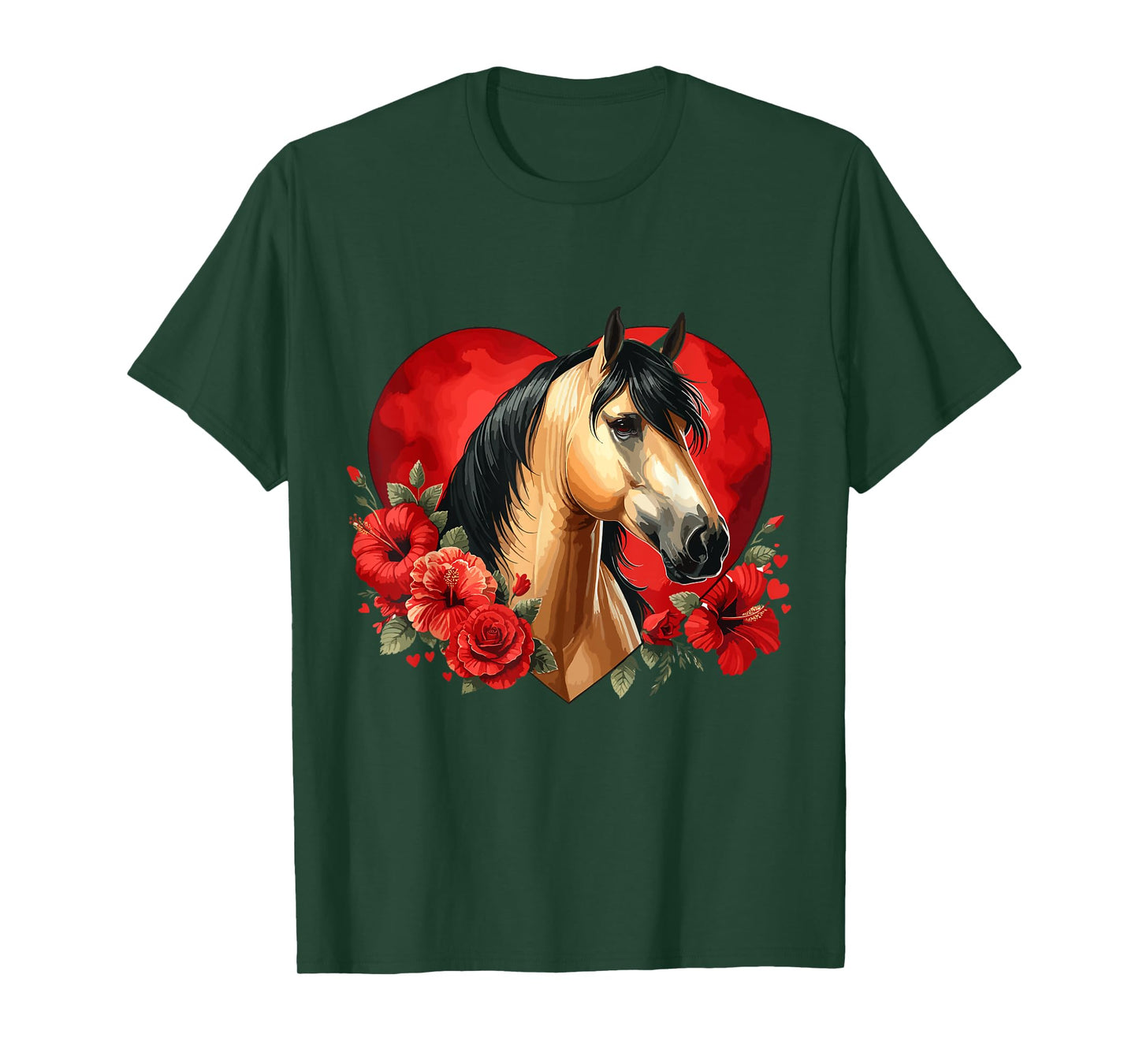 My Horse Is My Valentine Buckskin Horse Hibiscus & Heart T-Shirt