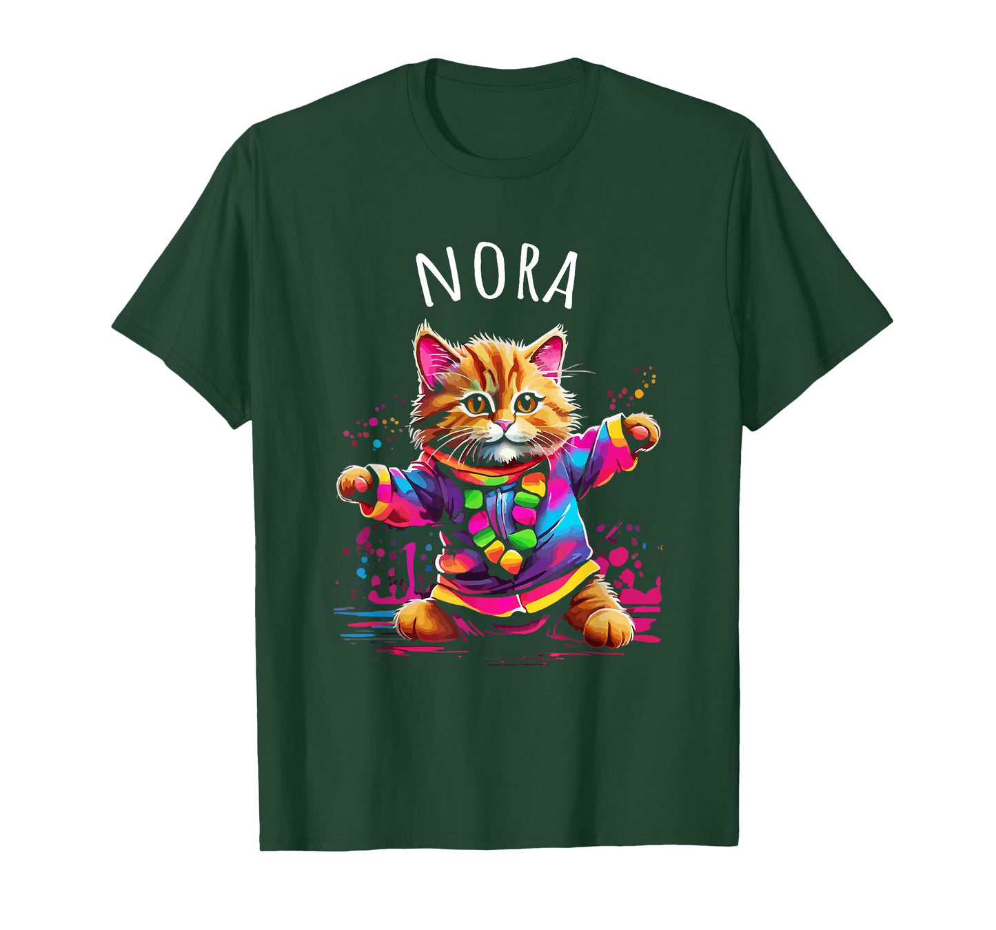 Nora Colorful Dancing Cat Design for Girls Name Nora T-Shirt