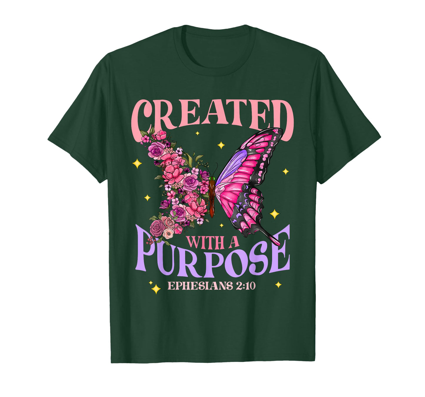 Created With A Purpose Christian Butterfly Floral Jesus T-Shirt