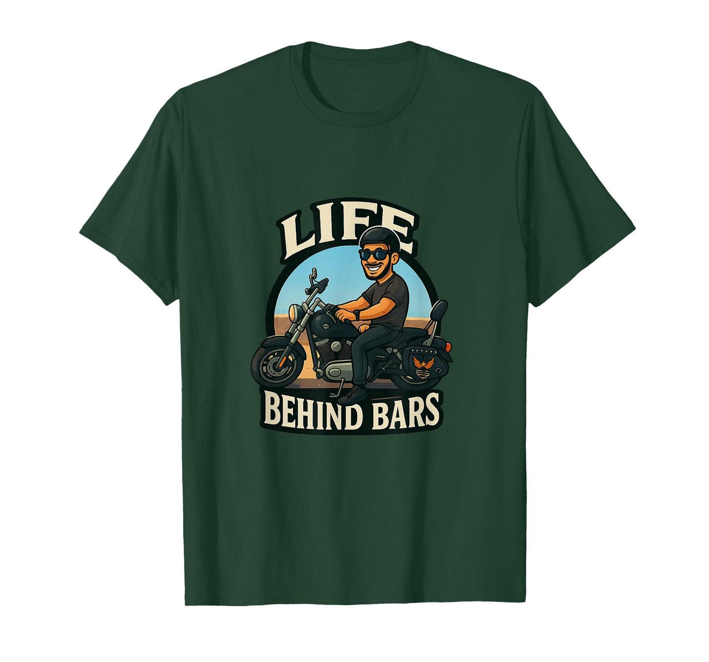 Life Behind Bars Funny Motorcycle Rider Biker Cartoon T-Shirt