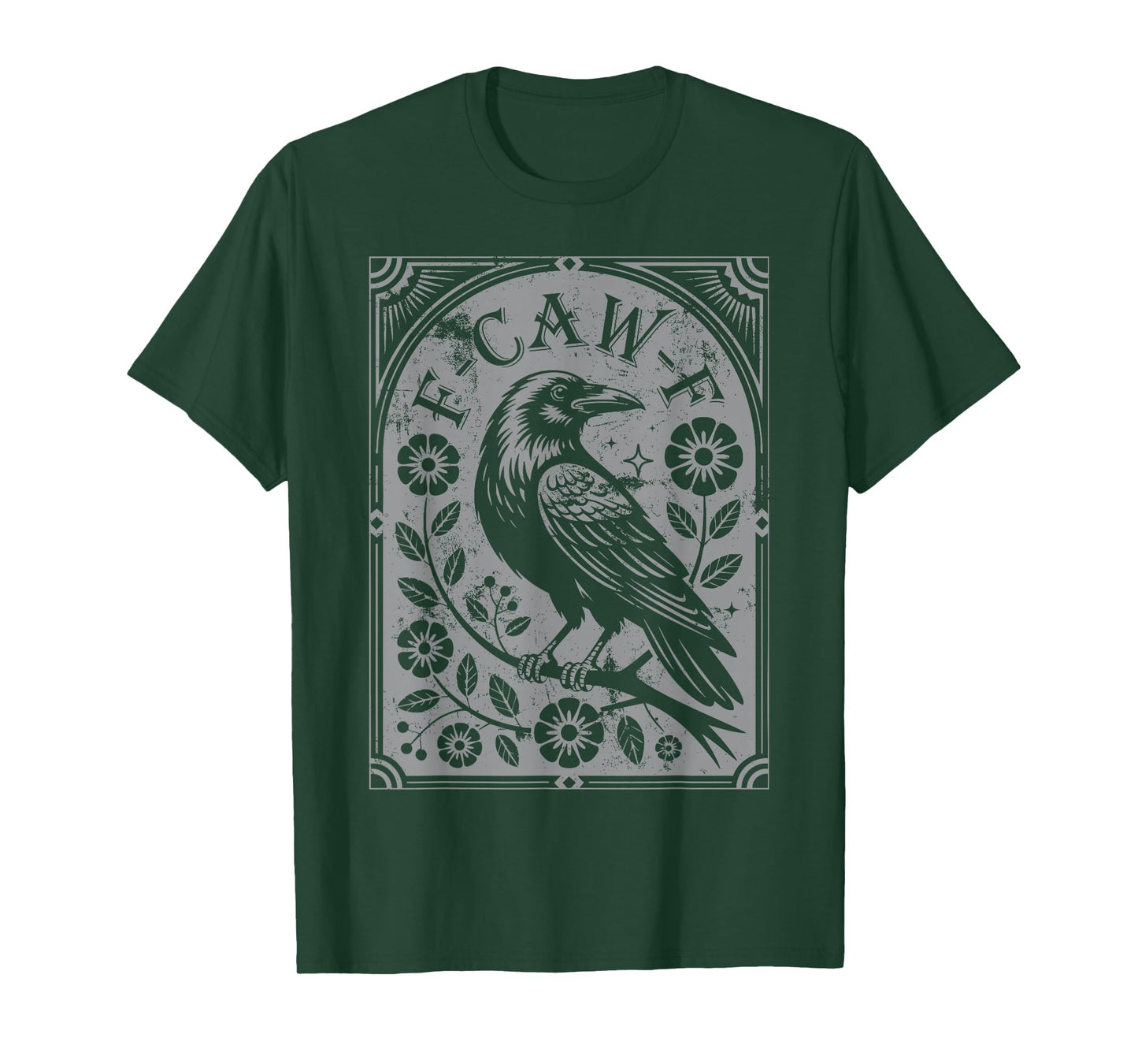 Retro F-Caw-F Black Crow Flowers Art Funny Bird Saying Meme T-Shirt
