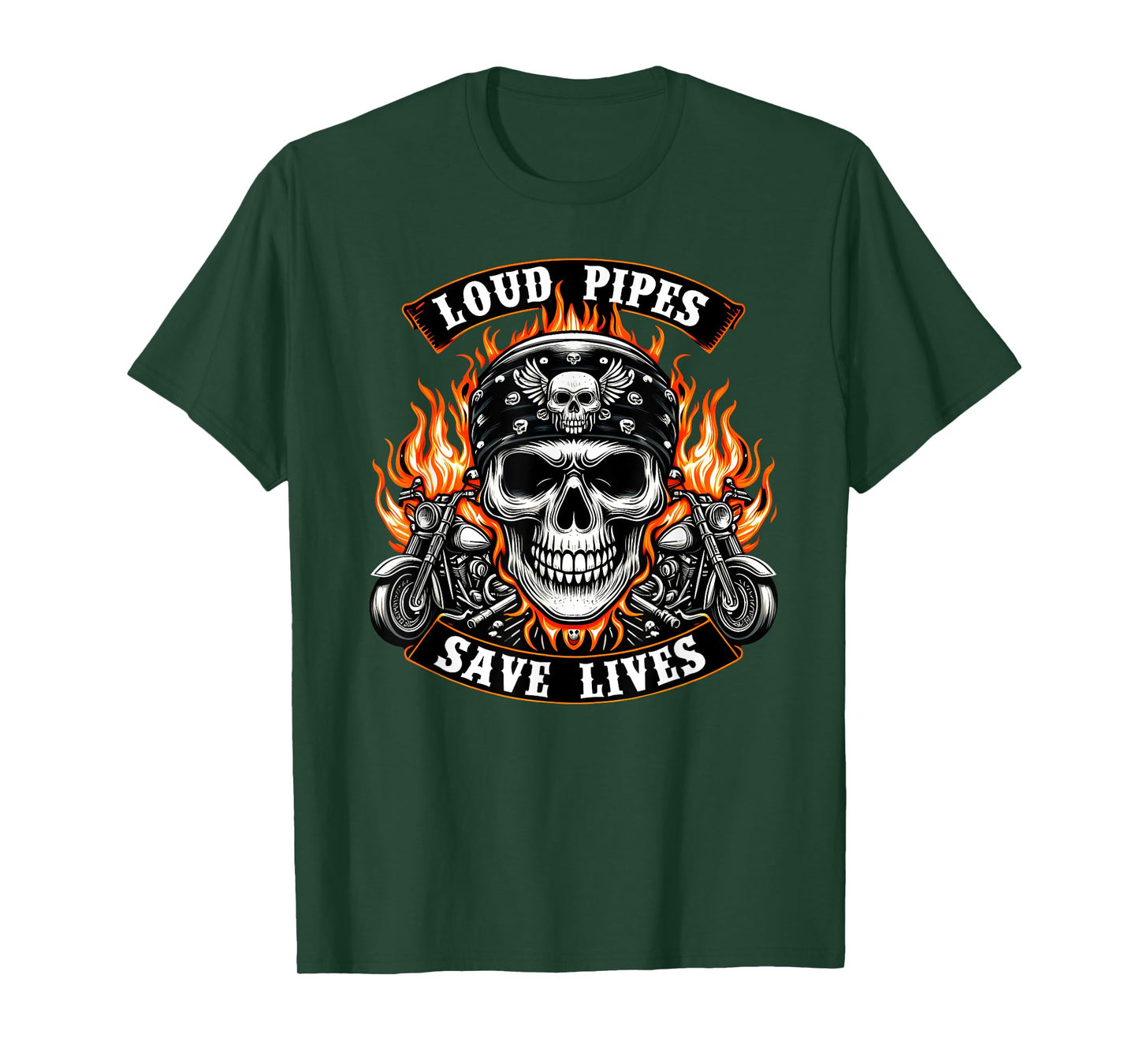 Loud Pipes Save Lives Skeleton Rider Motorcycle Biker Skull T-Shirt