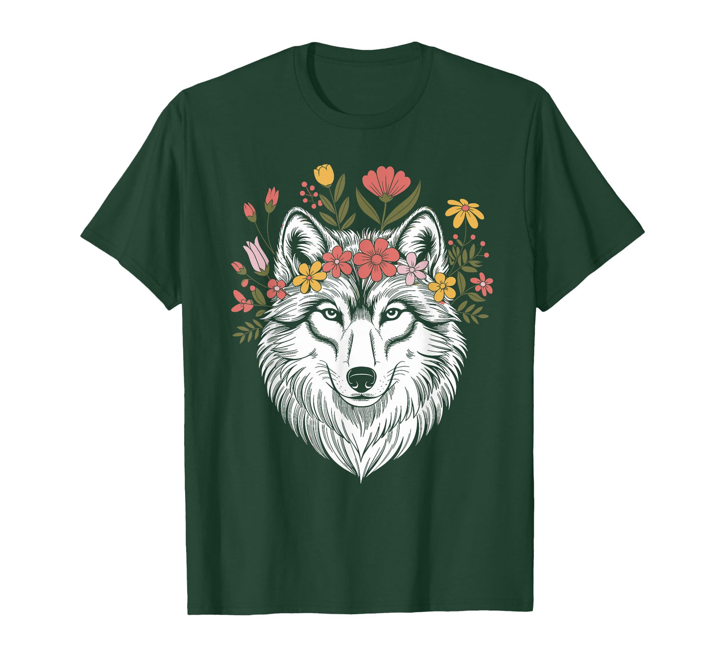 Floral Wolf Wildlife Men Women Nature Lovers T-Shirt