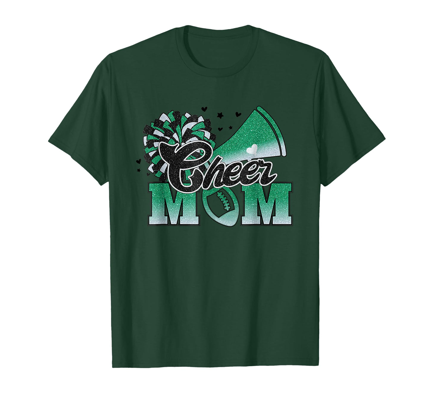 Football Cheer Mom Biggest Fan Cheerleader Black Green White T-Shirt